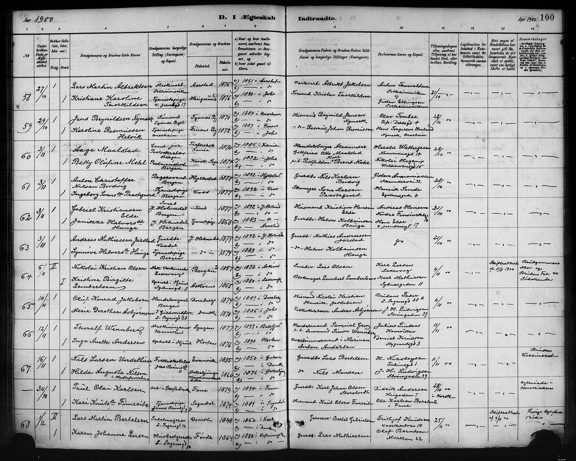 Johanneskirken sokneprestembete, AV/SAB-A-76001/H/Hab: Parish register (copy) no. C 1, 1885-1912, p. 100