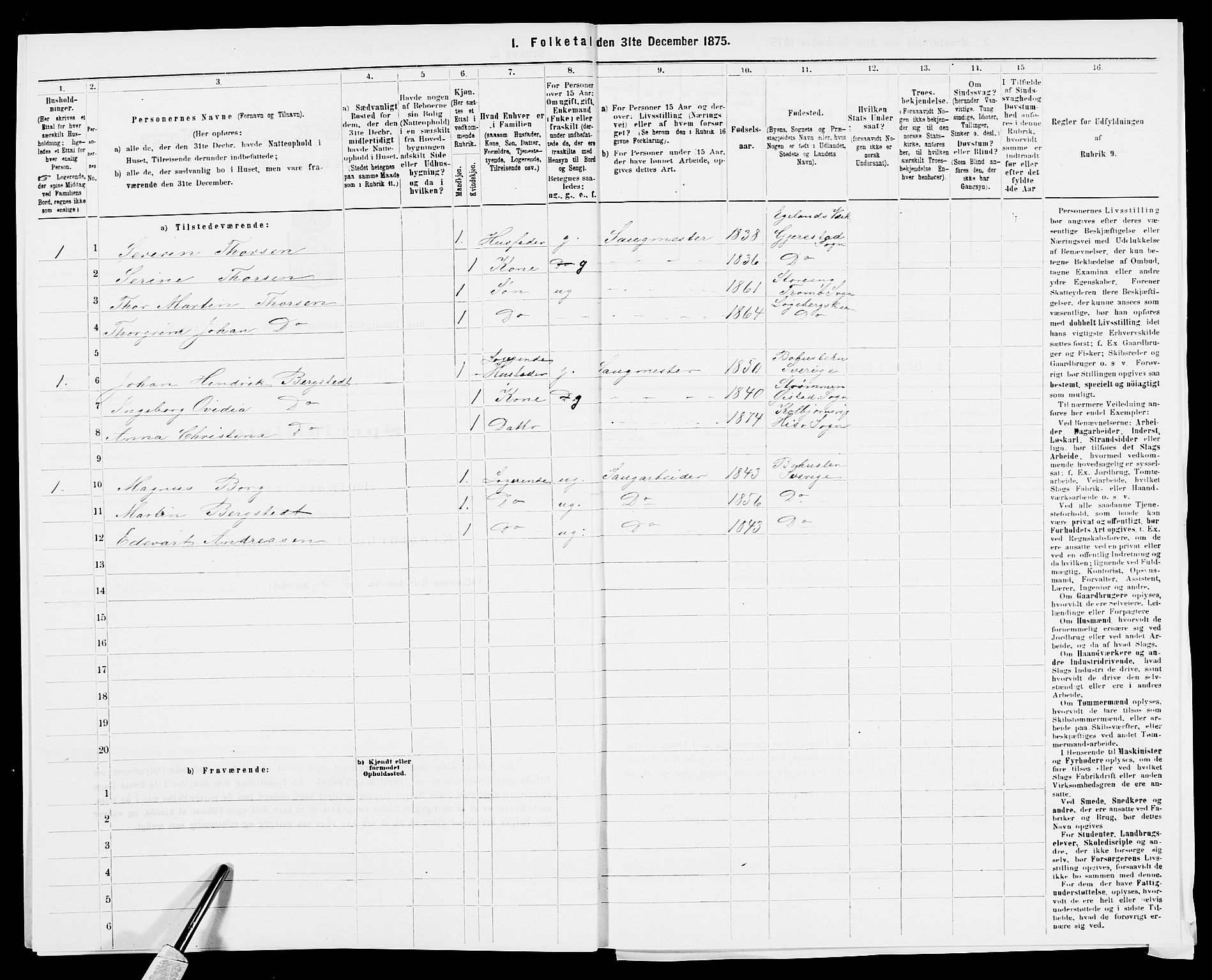 SAK, 1875 census for 0922P Hisøy, 1875, p. 287