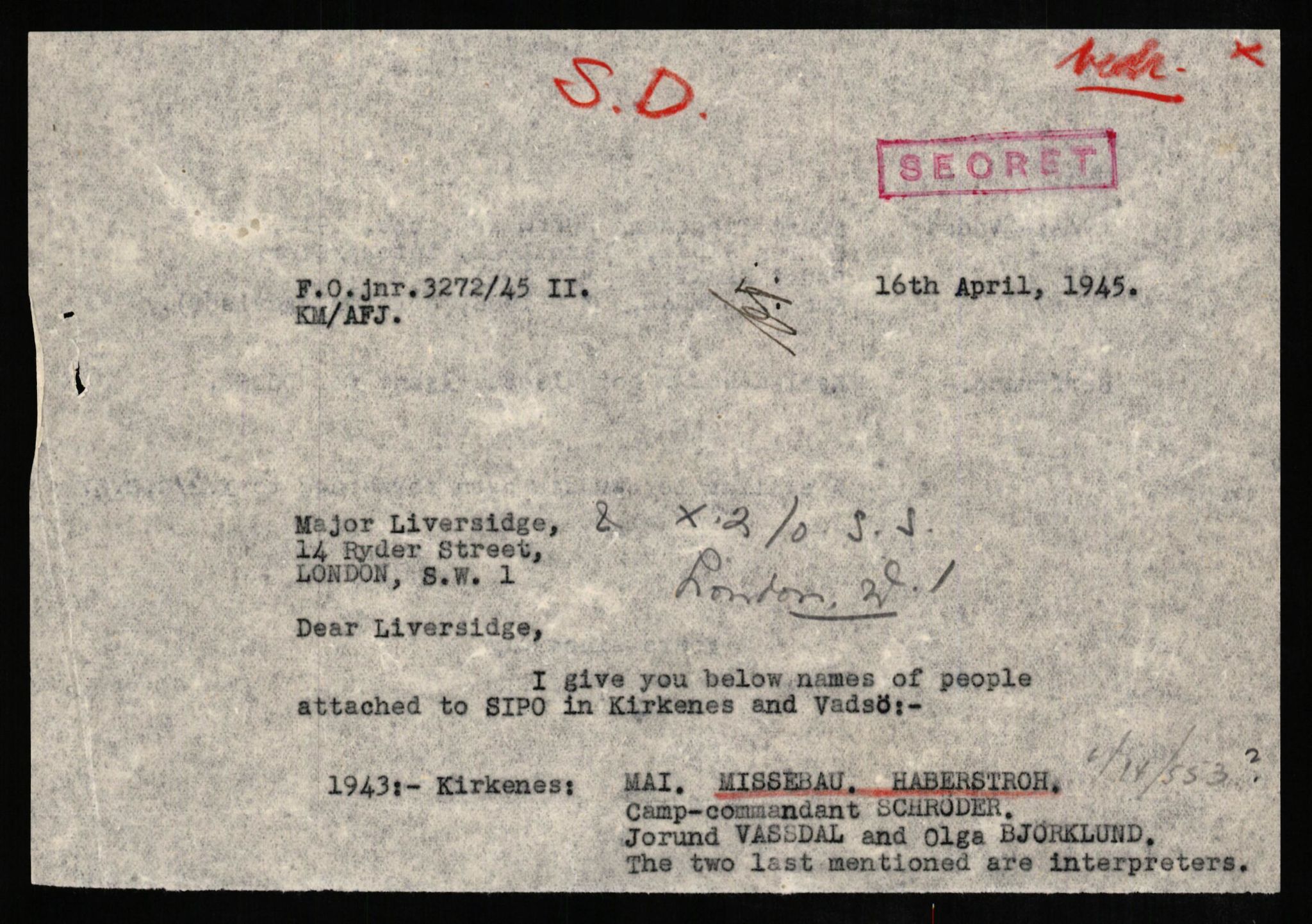 Forsvaret, Forsvarets overkommando II, AV/RA-RAFA-3915/D/Db/L0011: CI Questionaires. Tyske okkupasjonsstyrker i Norge. Tyskere., 1945-1946, p. 124