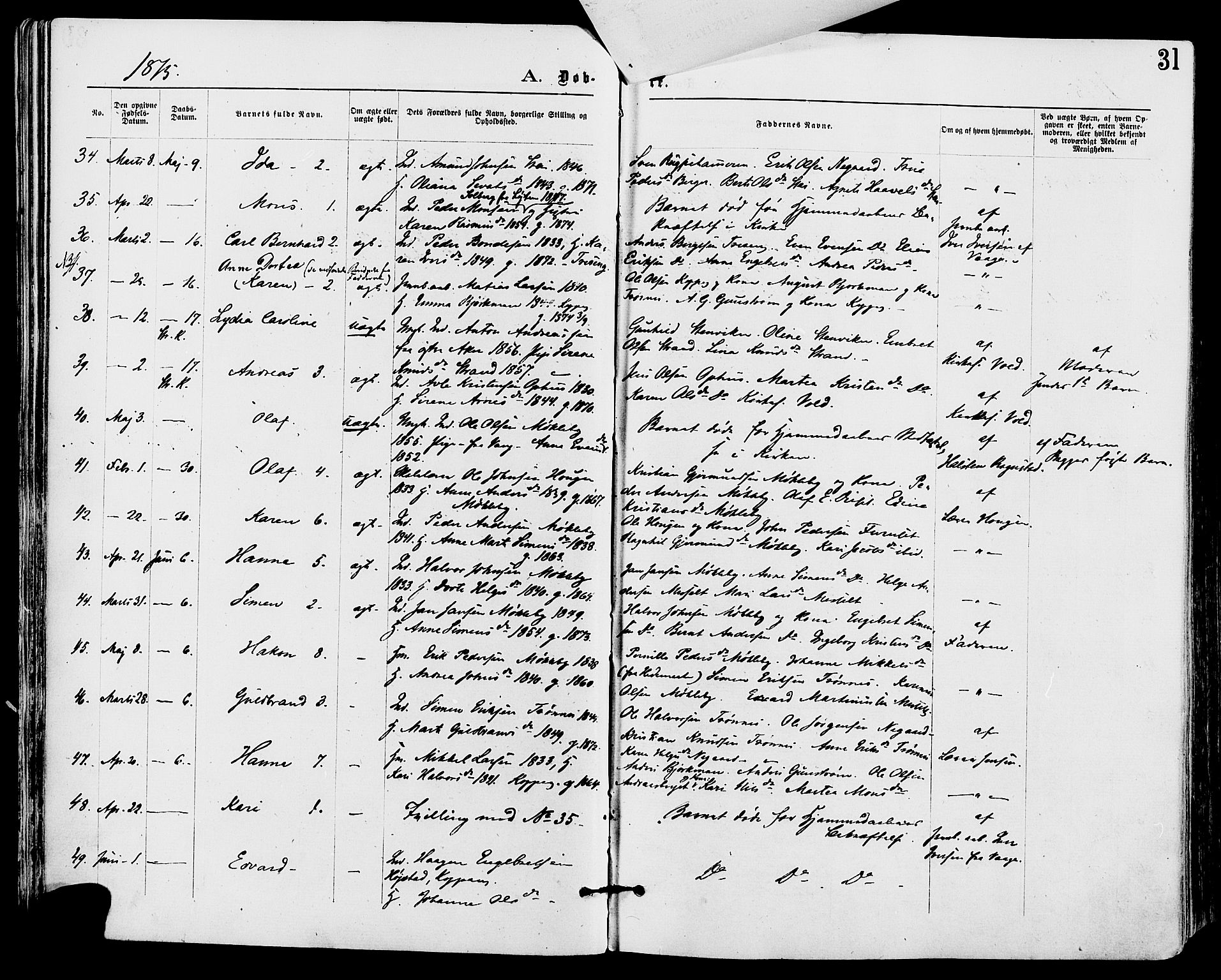 Stor-Elvdal prestekontor, SAH/PREST-052/H/Ha/Haa/L0001: Parish register (official) no. 1, 1871-1882, p. 31