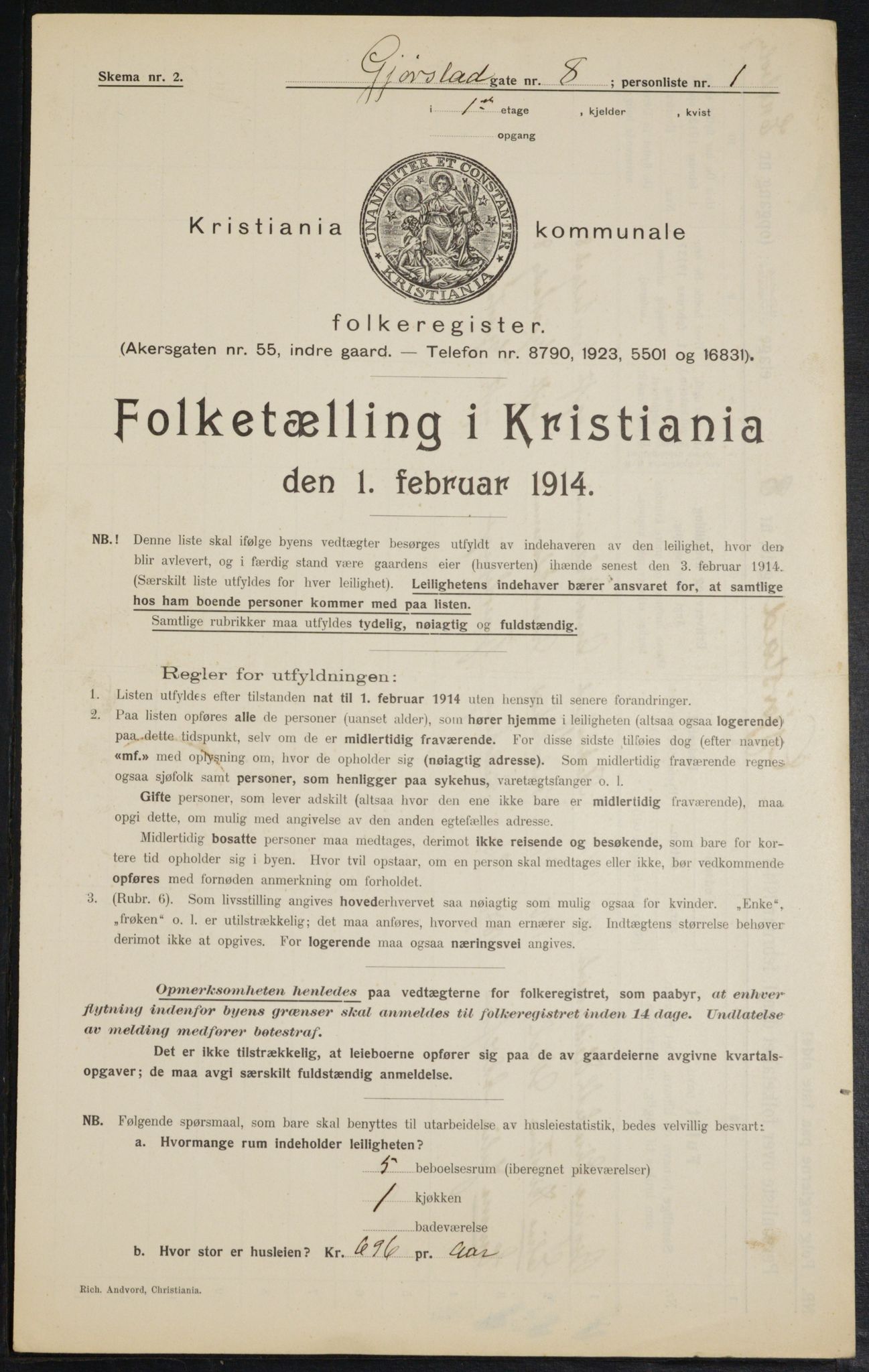 OBA, Municipal Census 1914 for Kristiania, 1914, p. 29492