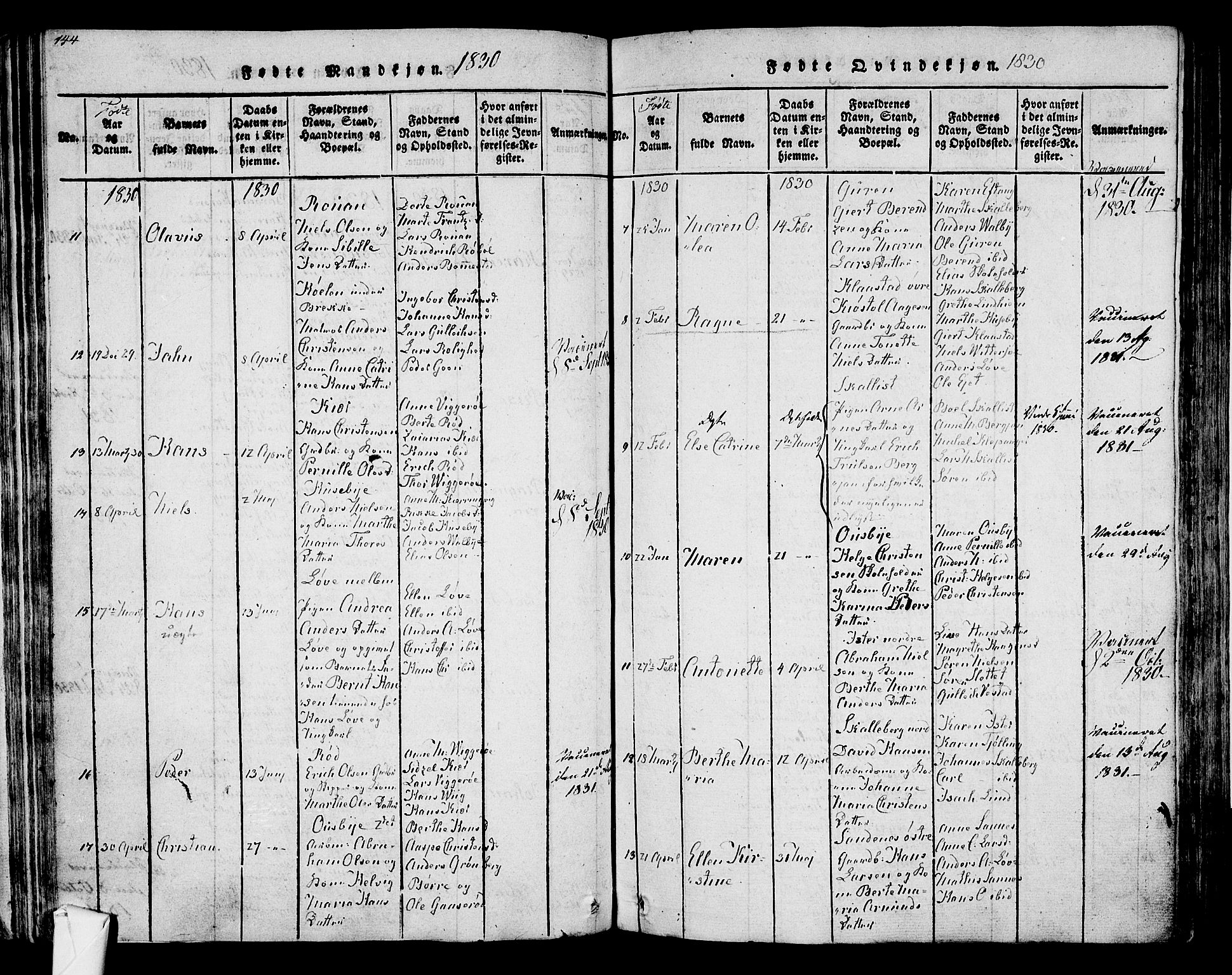 Tjølling kirkebøker, SAKO/A-60/F/Fa/L0005: Parish register (official) no. 5, 1814-1836, p. 144-145