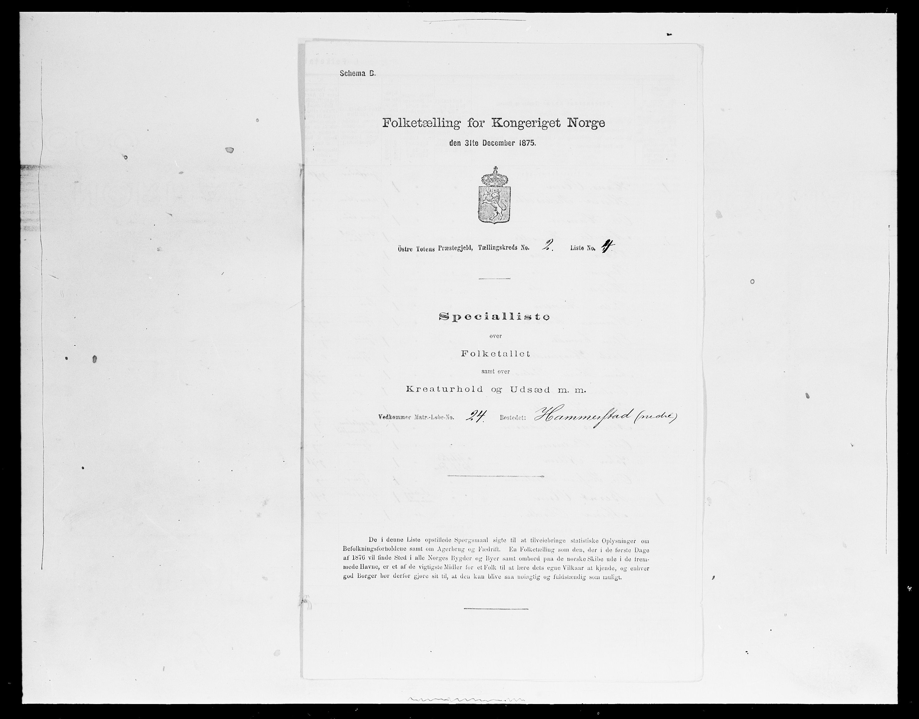 SAH, 1875 census for 0528P Østre Toten, 1875, p. 351