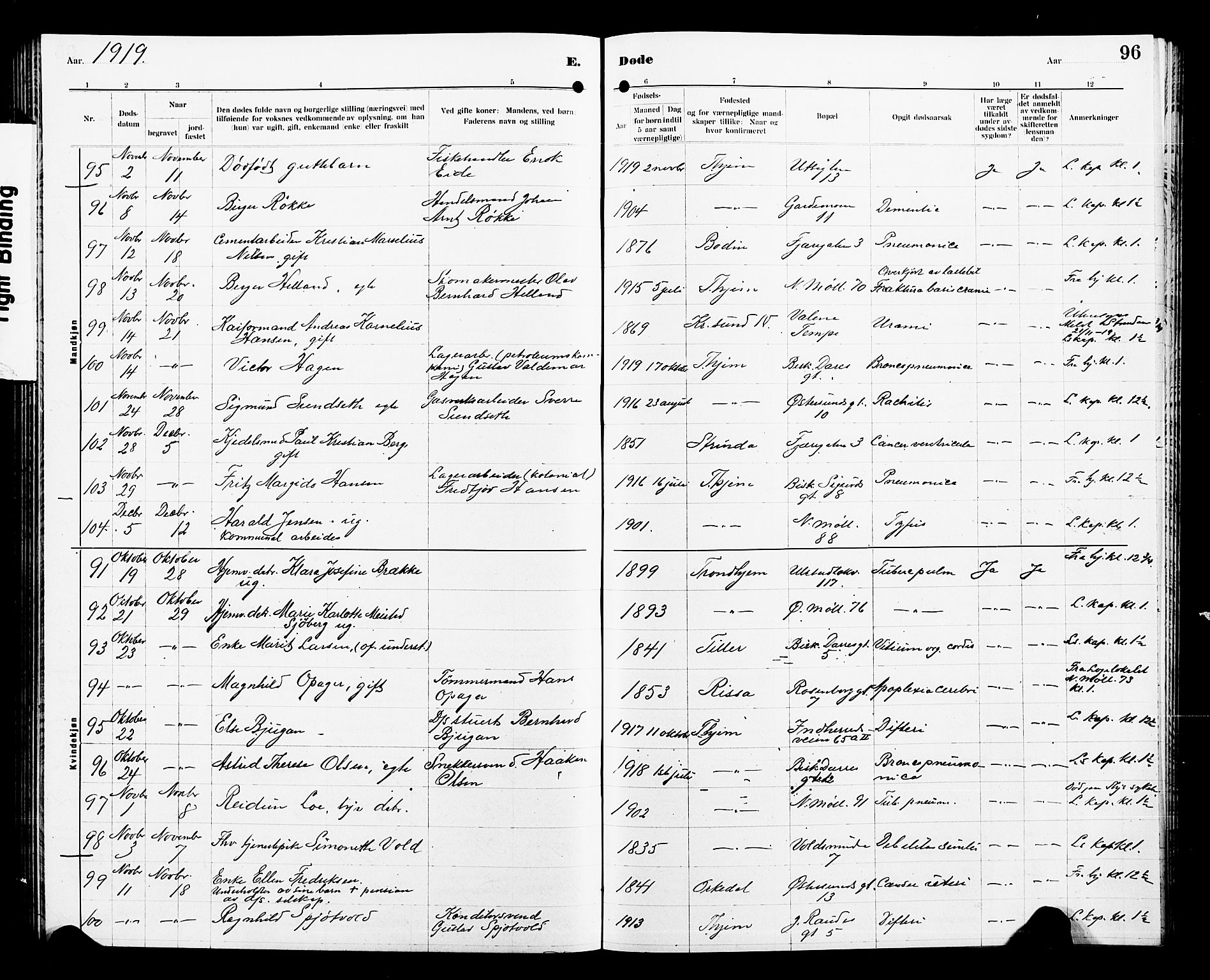 Ministerialprotokoller, klokkerbøker og fødselsregistre - Sør-Trøndelag, AV/SAT-A-1456/605/L0257: Parish register (copy) no. 605C04, 1916-1922, p. 96