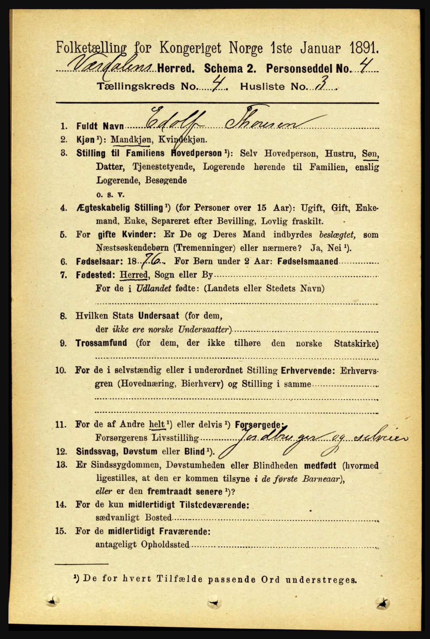 RA, 1891 census for 1721 Verdal, 1891, p. 2492