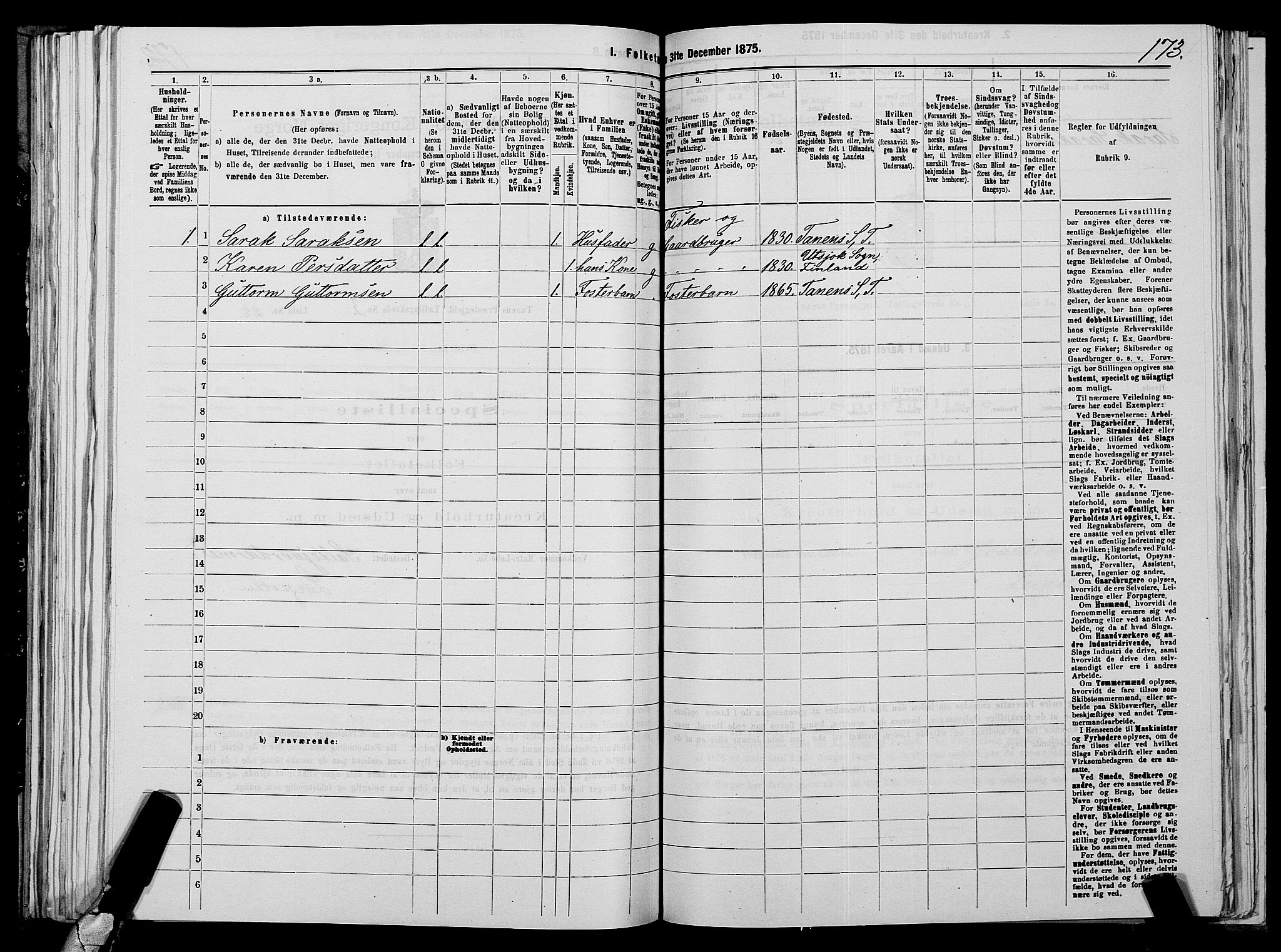 SATØ, 1875 census for 2025P Tana, 1875, p. 1173