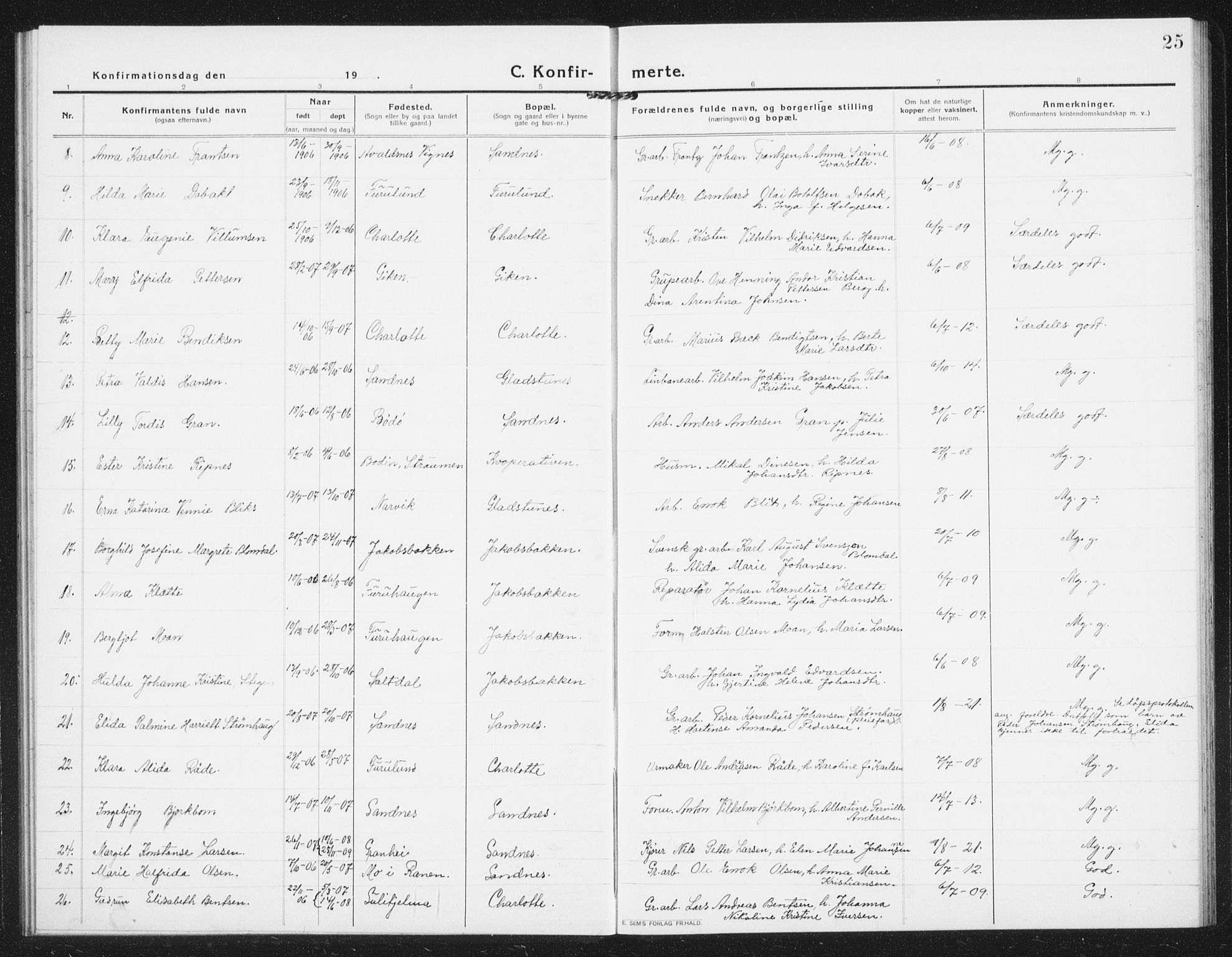 Ministerialprotokoller, klokkerbøker og fødselsregistre - Nordland, SAT/A-1459/850/L0717: Parish register (copy) no. 850C01, 1915-1941, p. 25