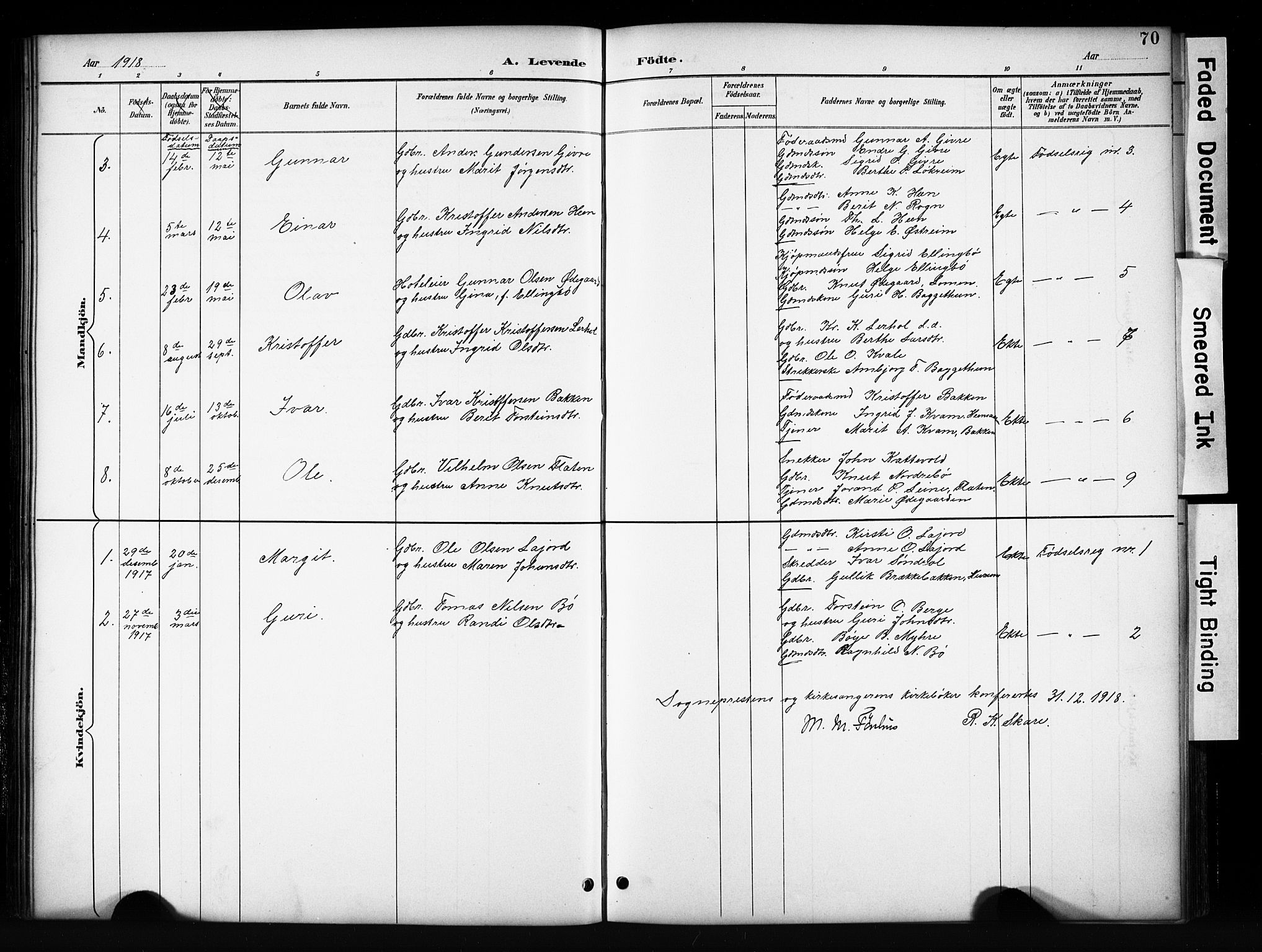 Vang prestekontor, Valdres, SAH/PREST-140/H/Hb/L0006: Parish register (copy) no. 6, 1893-1918, p. 70