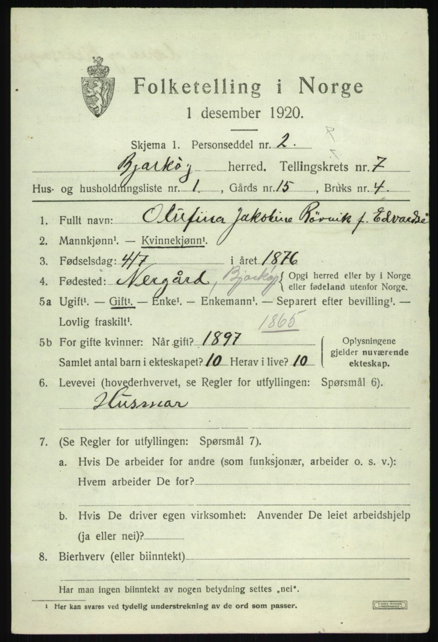 SATØ, 1920 census for Bjarkøy, 1920, p. 2943