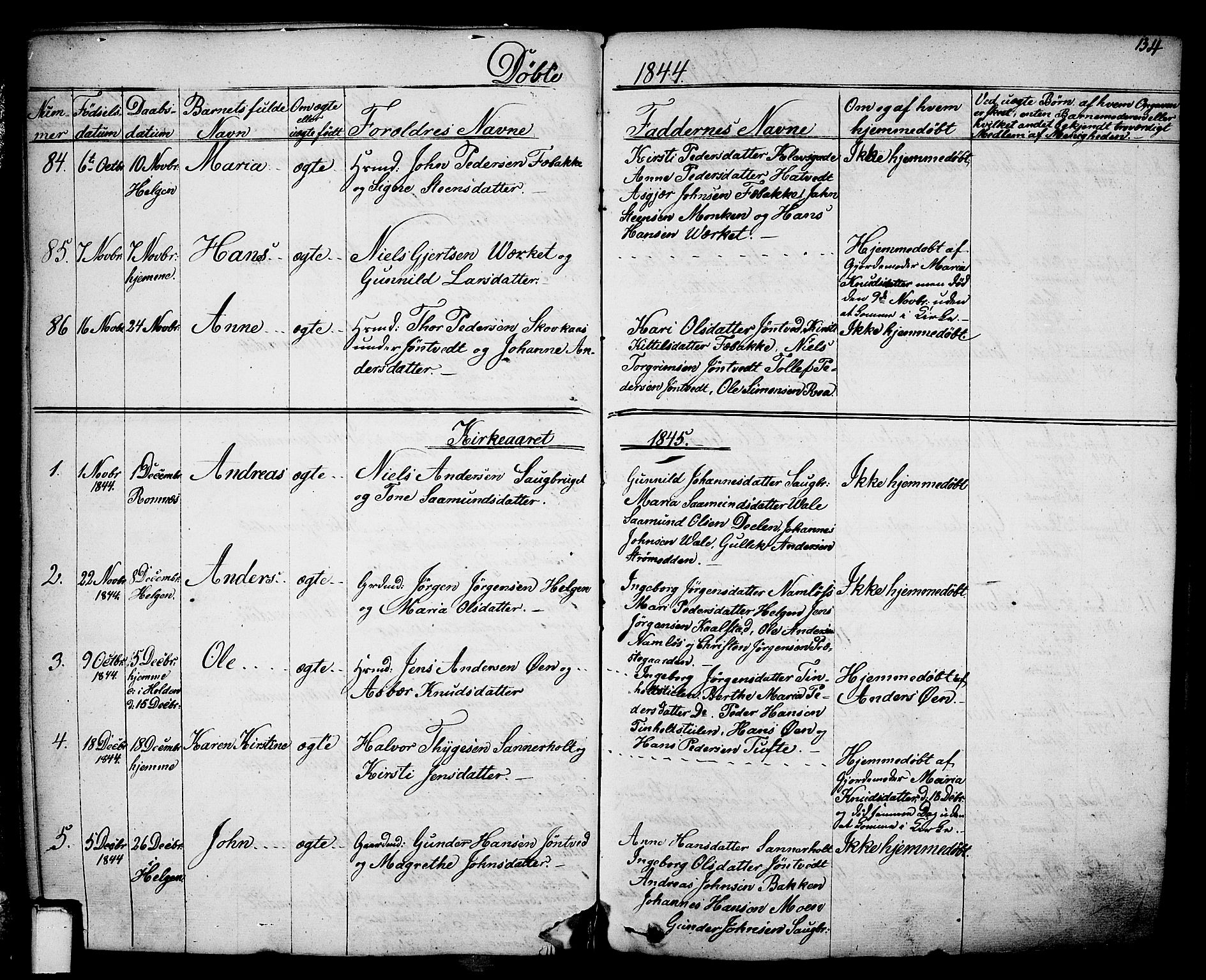 Holla kirkebøker, SAKO/A-272/F/Fa/L0004: Parish register (official) no. 4, 1830-1848, p. 134