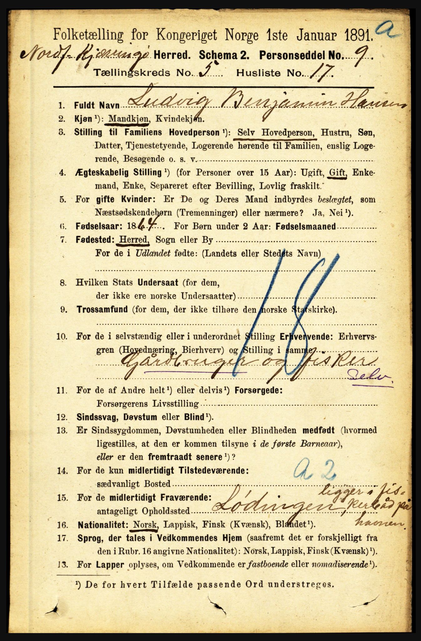 RA, 1891 census for 1846 Nordfold-Kjerringøy, 1891, p. 1264