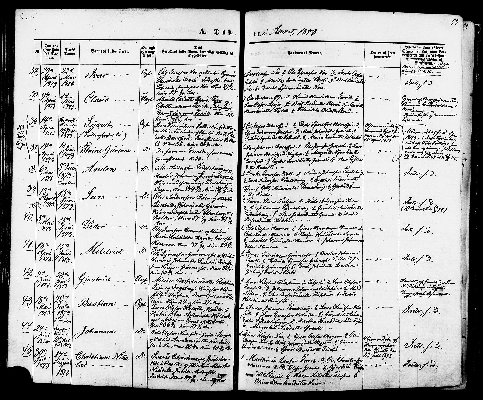Ministerialprotokoller, klokkerbøker og fødselsregistre - Møre og Romsdal, SAT/A-1454/592/L1027: Parish register (official) no. 592A05, 1865-1878, p. 52