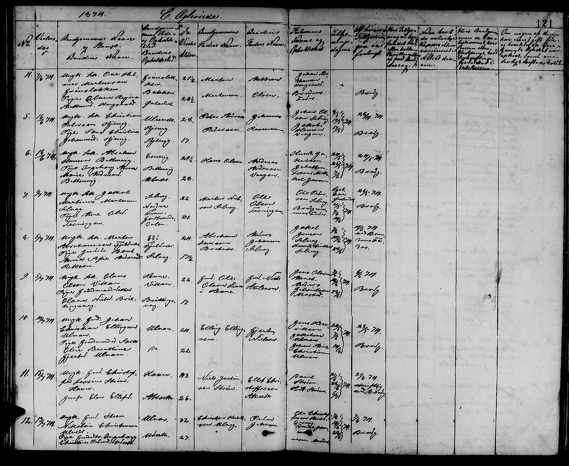Ministerialprotokoller, klokkerbøker og fødselsregistre - Sør-Trøndelag, SAT/A-1456/637/L0561: Parish register (copy) no. 637C02, 1873-1882, p. 121