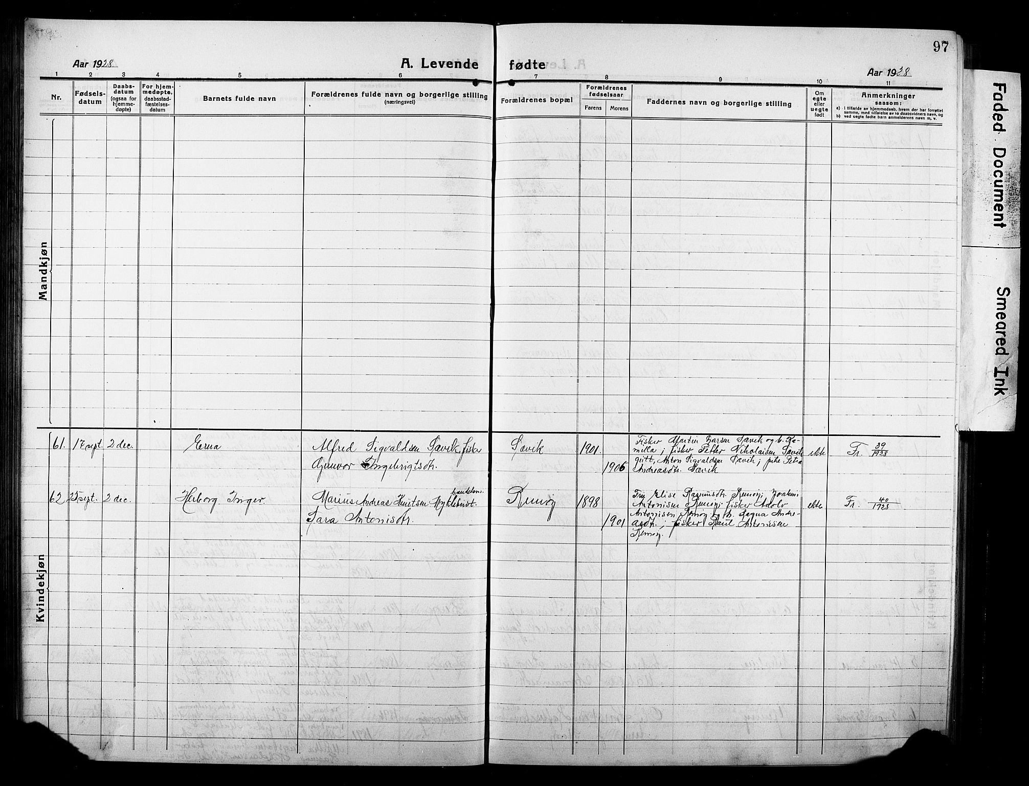 Ministerialprotokoller, klokkerbøker og fødselsregistre - Møre og Romsdal, AV/SAT-A-1454/507/L0084: Parish register (copy) no. 507C07, 1919-1932, p. 97