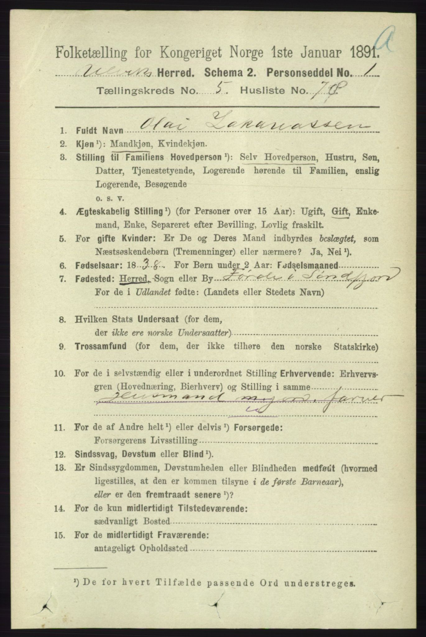 RA, 1891 census for 1233 Ulvik, 1891, p. 1789