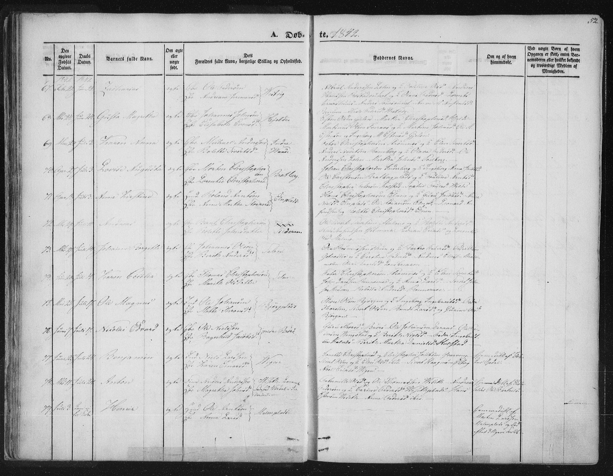 Ministerialprotokoller, klokkerbøker og fødselsregistre - Nord-Trøndelag, AV/SAT-A-1458/741/L0392: Parish register (official) no. 741A06, 1836-1848, p. 52