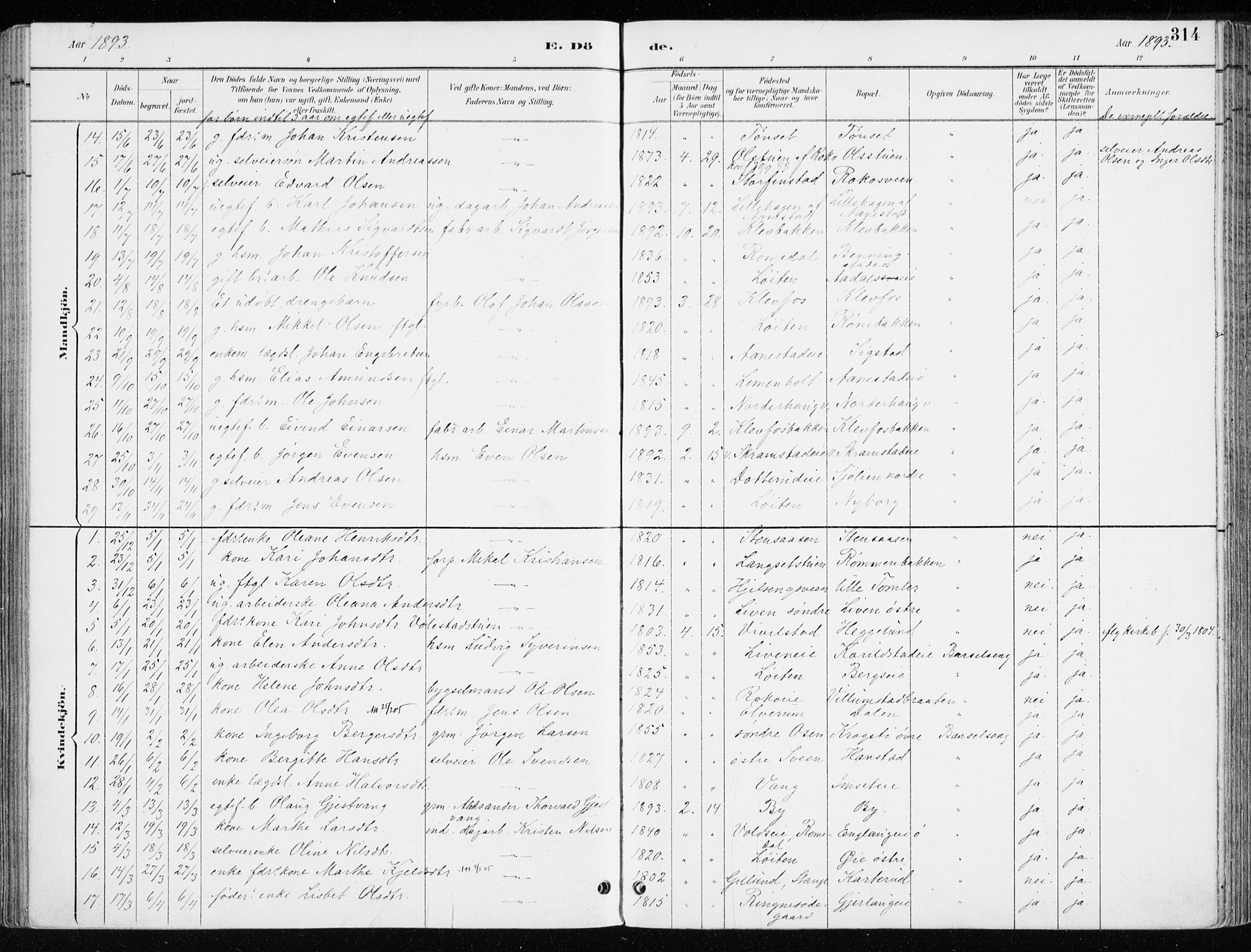 Løten prestekontor, SAH/PREST-022/K/Ka/L0010: Parish register (official) no. 10, 1892-1907, p. 314