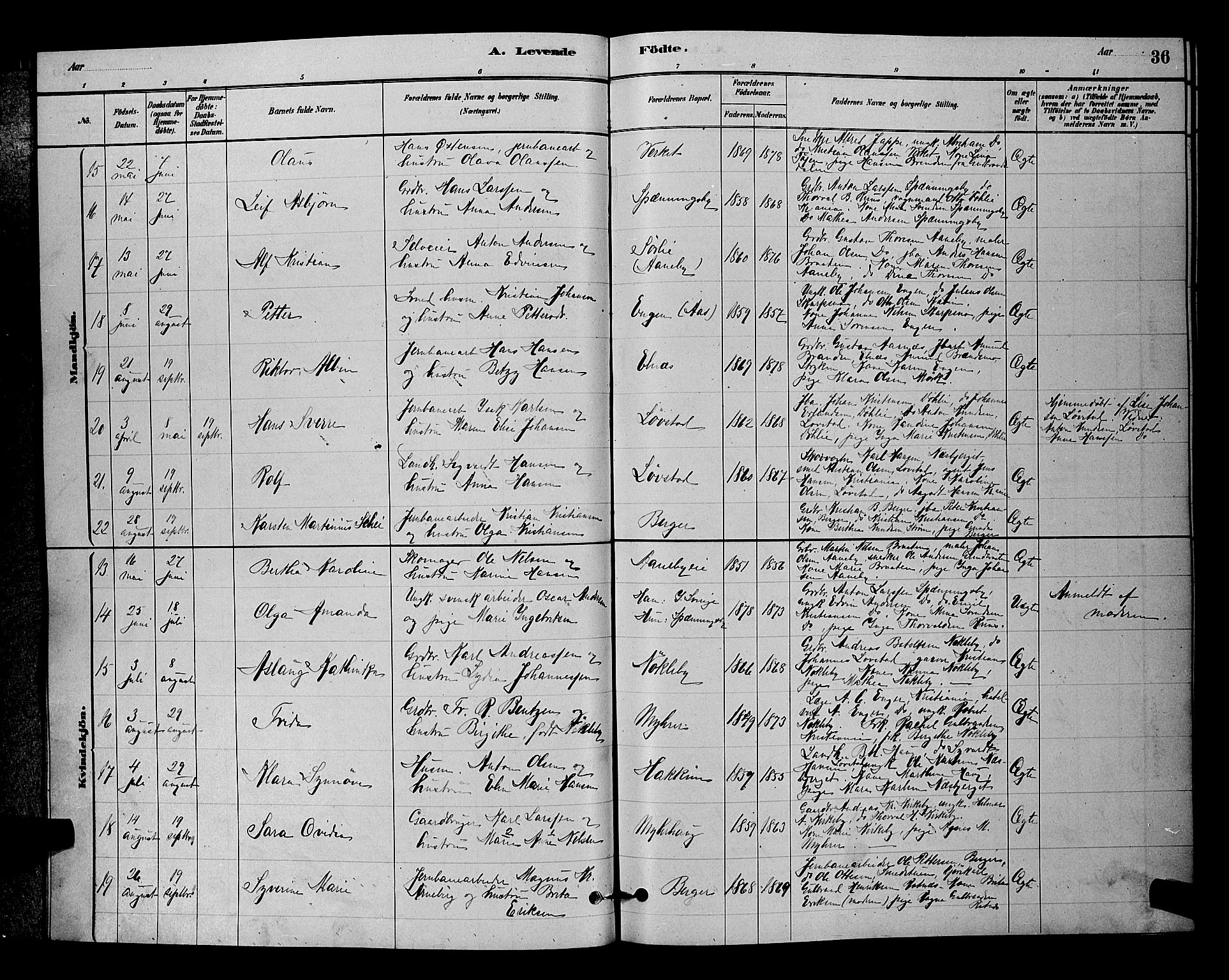 Nittedal prestekontor Kirkebøker, AV/SAO-A-10365a/G/Gb/L0002: Parish register (copy) no. II 2, 1879-1901, p. 36