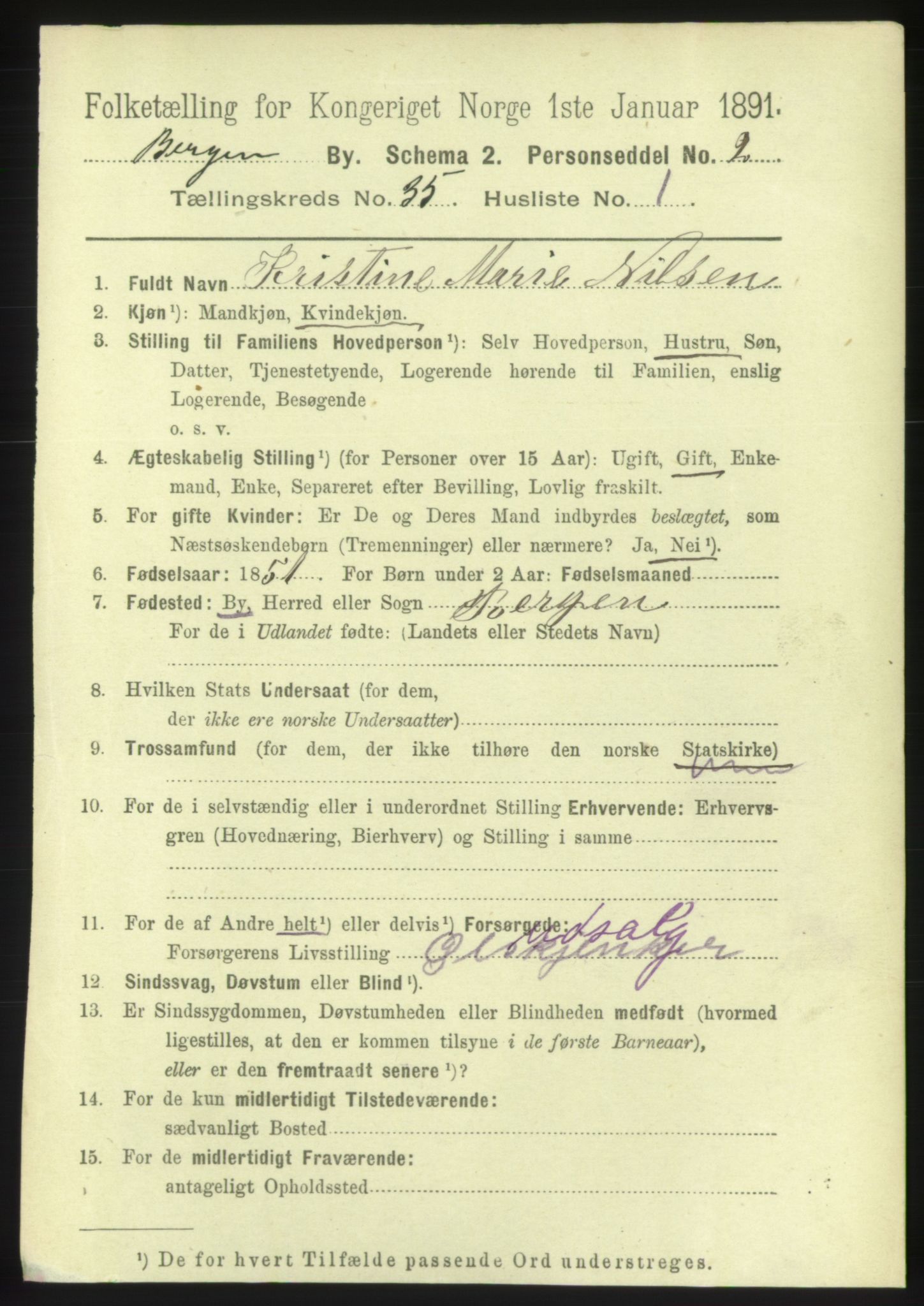 RA, 1891 Census for 1301 Bergen, 1891, p. 43263