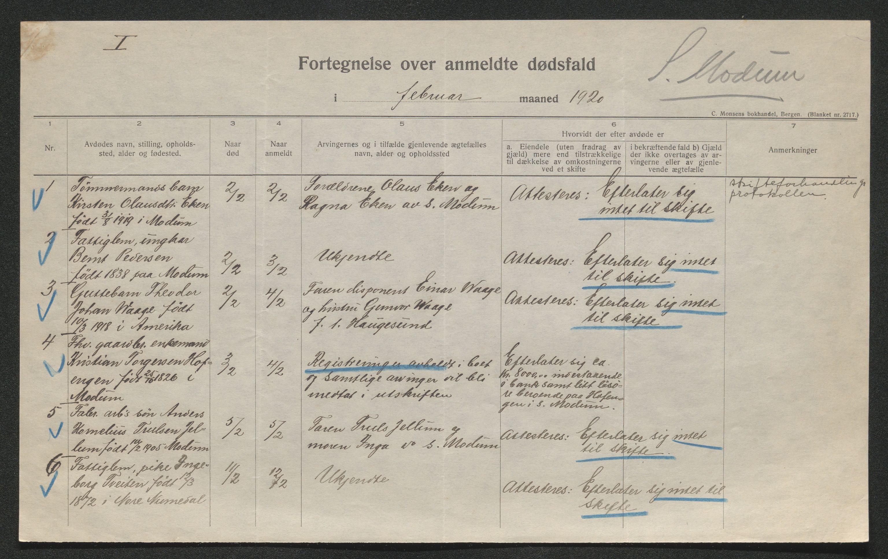 Eiker, Modum og Sigdal sorenskriveri, AV/SAKO-A-123/H/Ha/Hab/L0040: Dødsfallsmeldinger, 1920-1921, p. 314