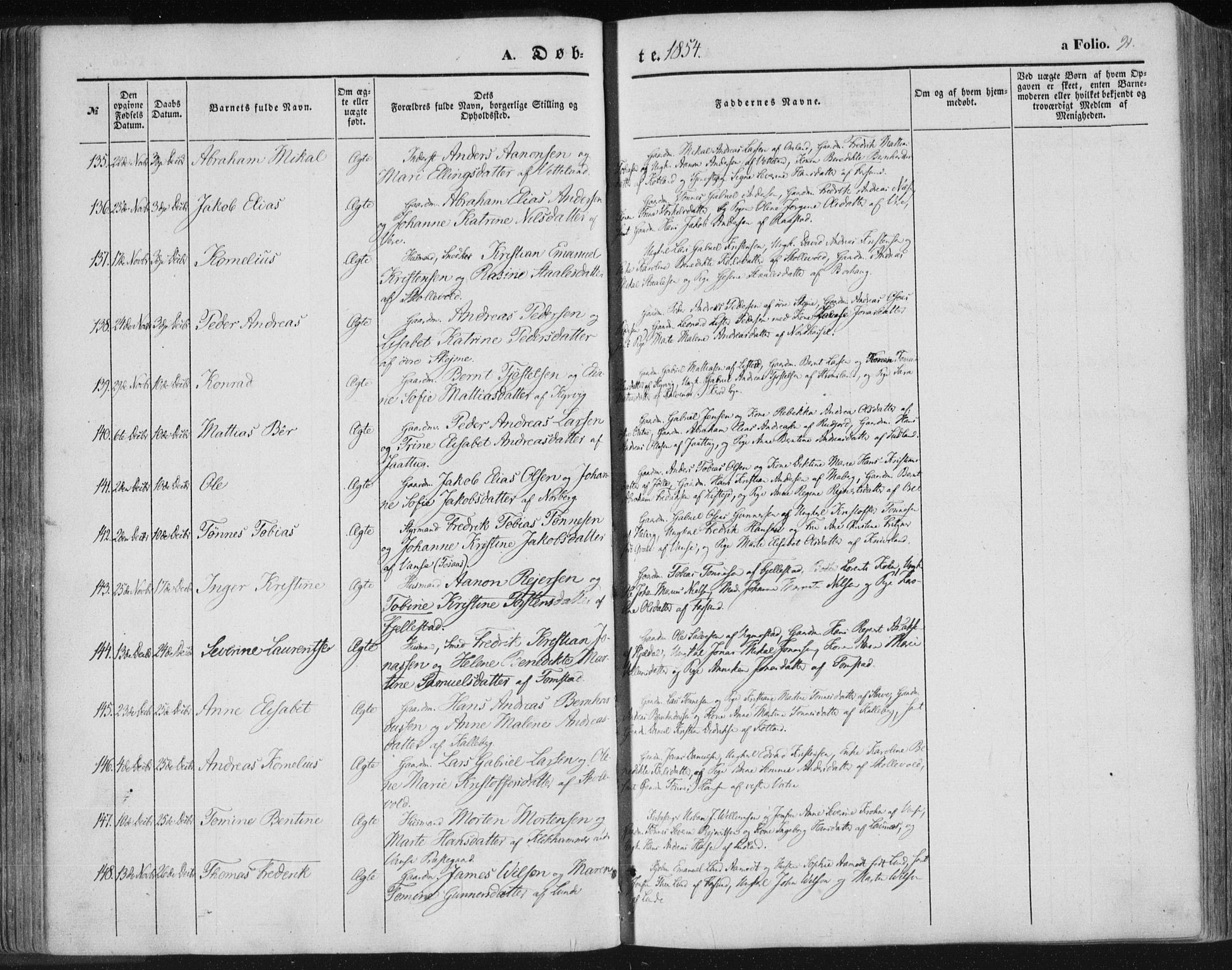 Lista sokneprestkontor, SAK/1111-0027/F/Fa/L0010: Parish register (official) no. A 10, 1846-1861, p. 91