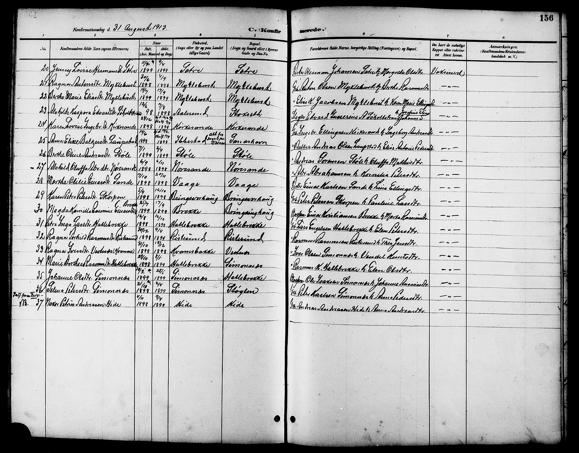 Ministerialprotokoller, klokkerbøker og fødselsregistre - Møre og Romsdal, AV/SAT-A-1454/503/L0049: Parish register (copy) no. 503C04, 1894-1915, p. 156