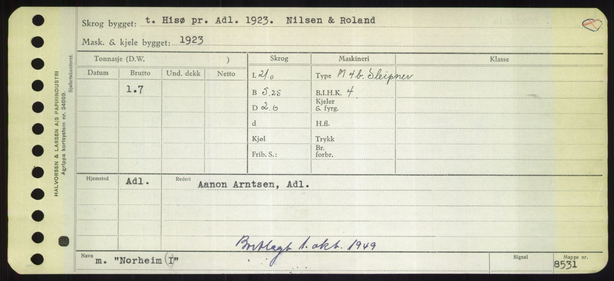 Sjøfartsdirektoratet med forløpere, Skipsmålingen, RA/S-1627/H/Hd/L0026: Fartøy, N-Norhol, p. 655