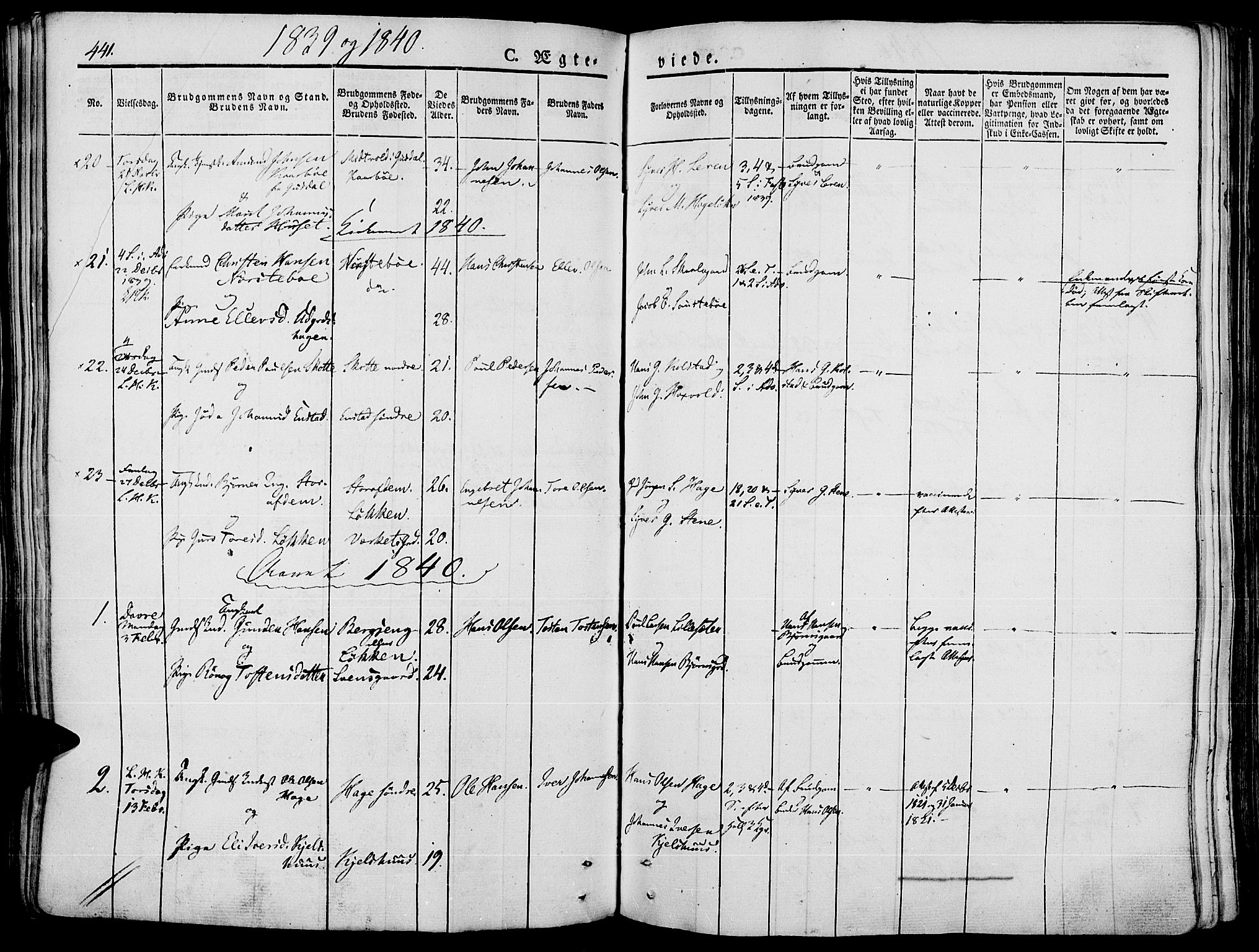 Lesja prestekontor, SAH/PREST-068/H/Ha/Haa/L0005: Parish register (official) no. 5, 1830-1842, p. 441