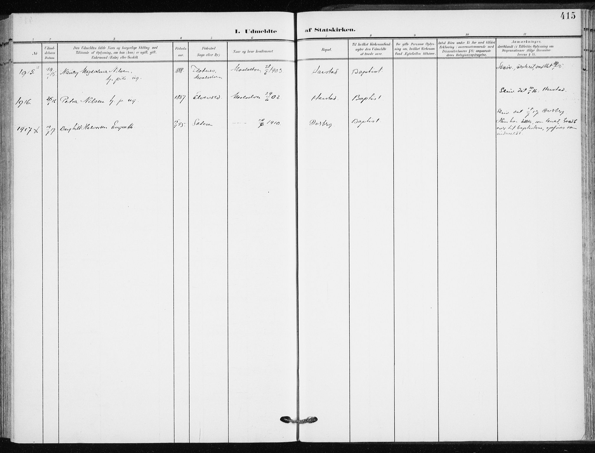 Målselv sokneprestembete, AV/SATØ-S-1311/G/Ga/Gaa/L0011kirke: Parish register (official) no. 11, 1904-1918, p. 415