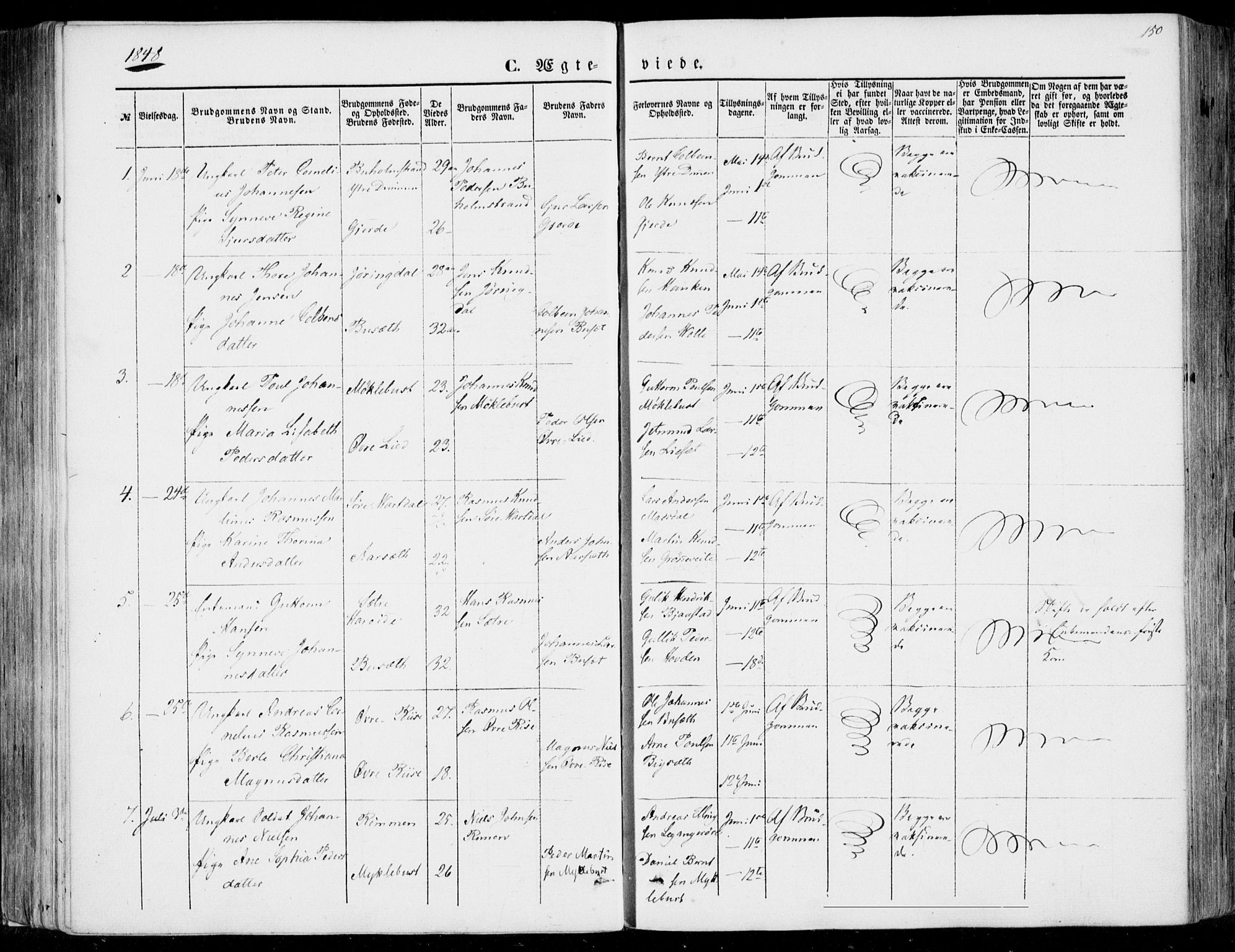 Ministerialprotokoller, klokkerbøker og fødselsregistre - Møre og Romsdal, AV/SAT-A-1454/510/L0121: Parish register (official) no. 510A01, 1848-1877, p. 150