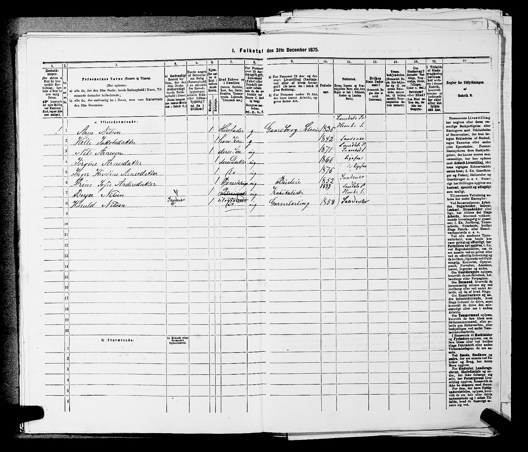 SAKO, 1875 census for 0728P Lardal, 1875, p. 81