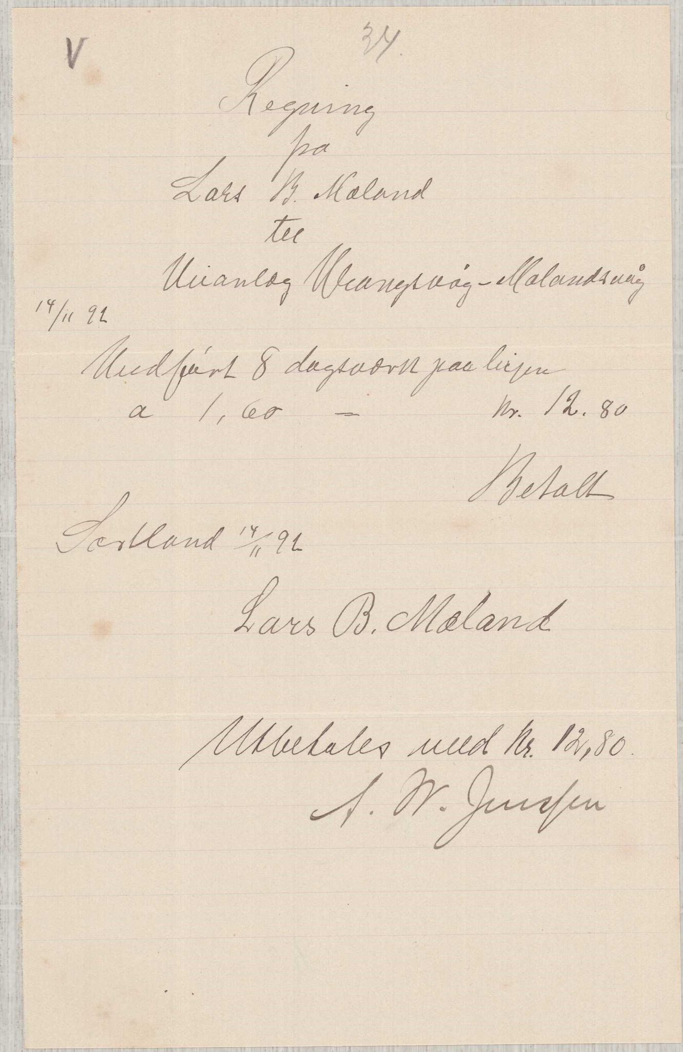 Finnaas kommune. Formannskapet, IKAH/1218a-021/E/Ea/L0002/0002: Rekneskap for veganlegg / Rekneskap for veganlegget Urangsvåg - Mælandsvåg, 1901-1903, p. 99