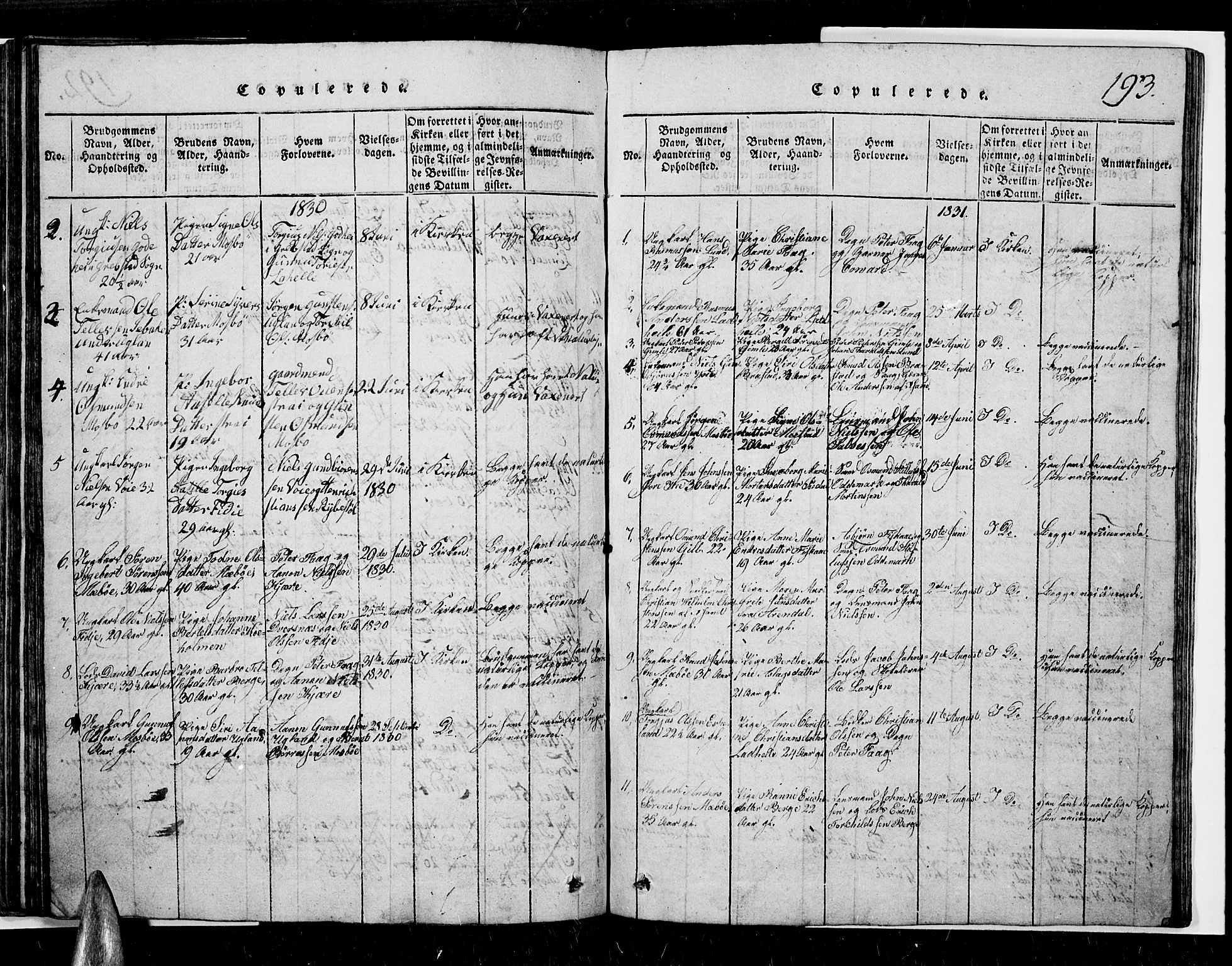 Oddernes sokneprestkontor, AV/SAK-1111-0033/F/Fb/Fba/L0003: Parish register (copy) no. B 3, 1820-1838, p. 193