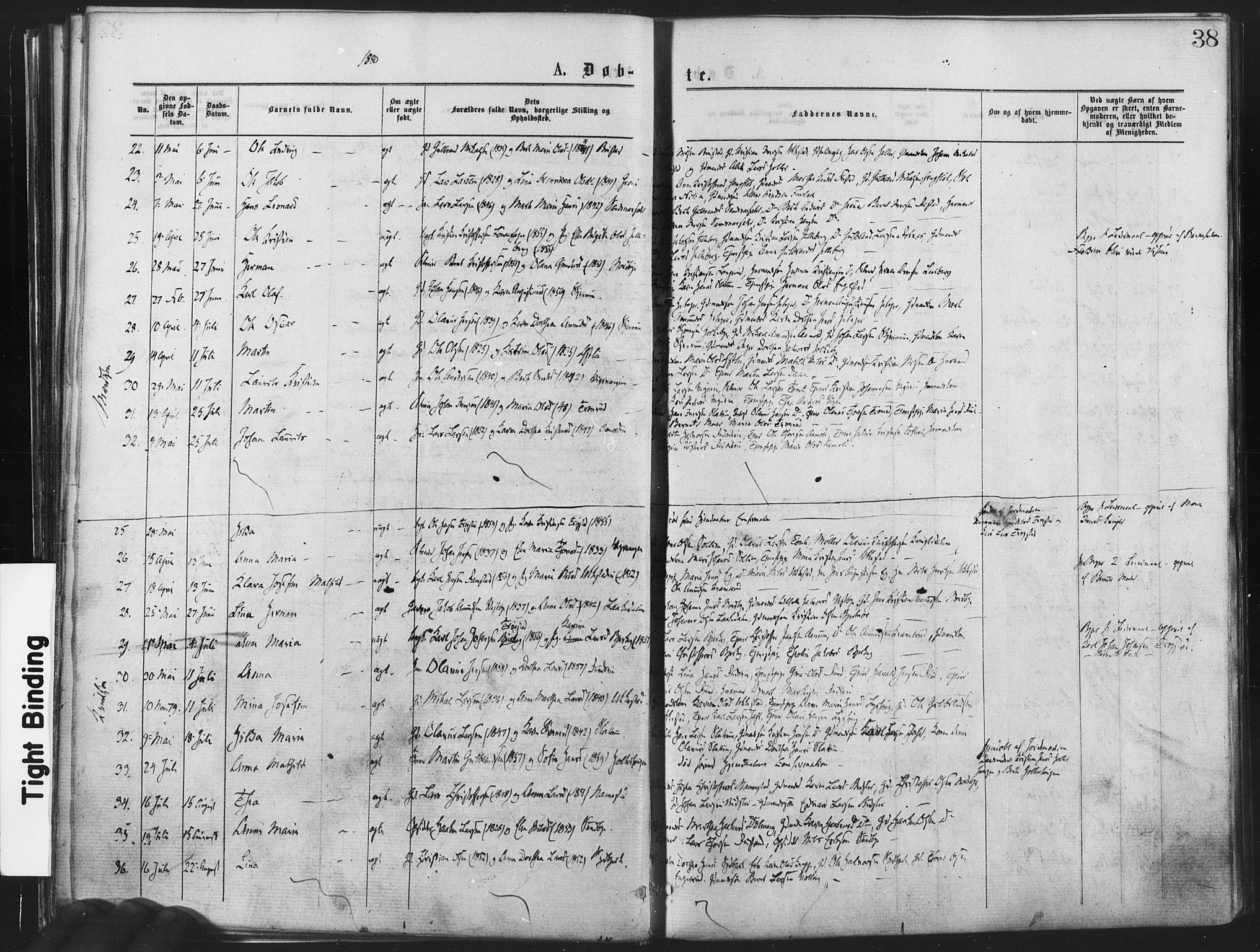 Nannestad prestekontor Kirkebøker, AV/SAO-A-10414a/F/Fa/L0013: Parish register (official) no. I 13, 1873-1880, p. 38