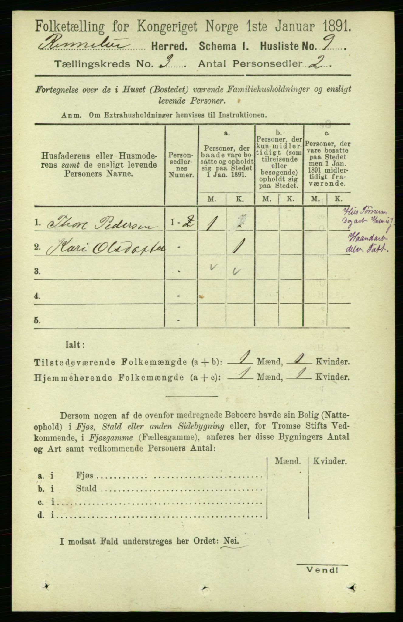 RA, 1891 census for 1635 Rennebu, 1891, p. 1294