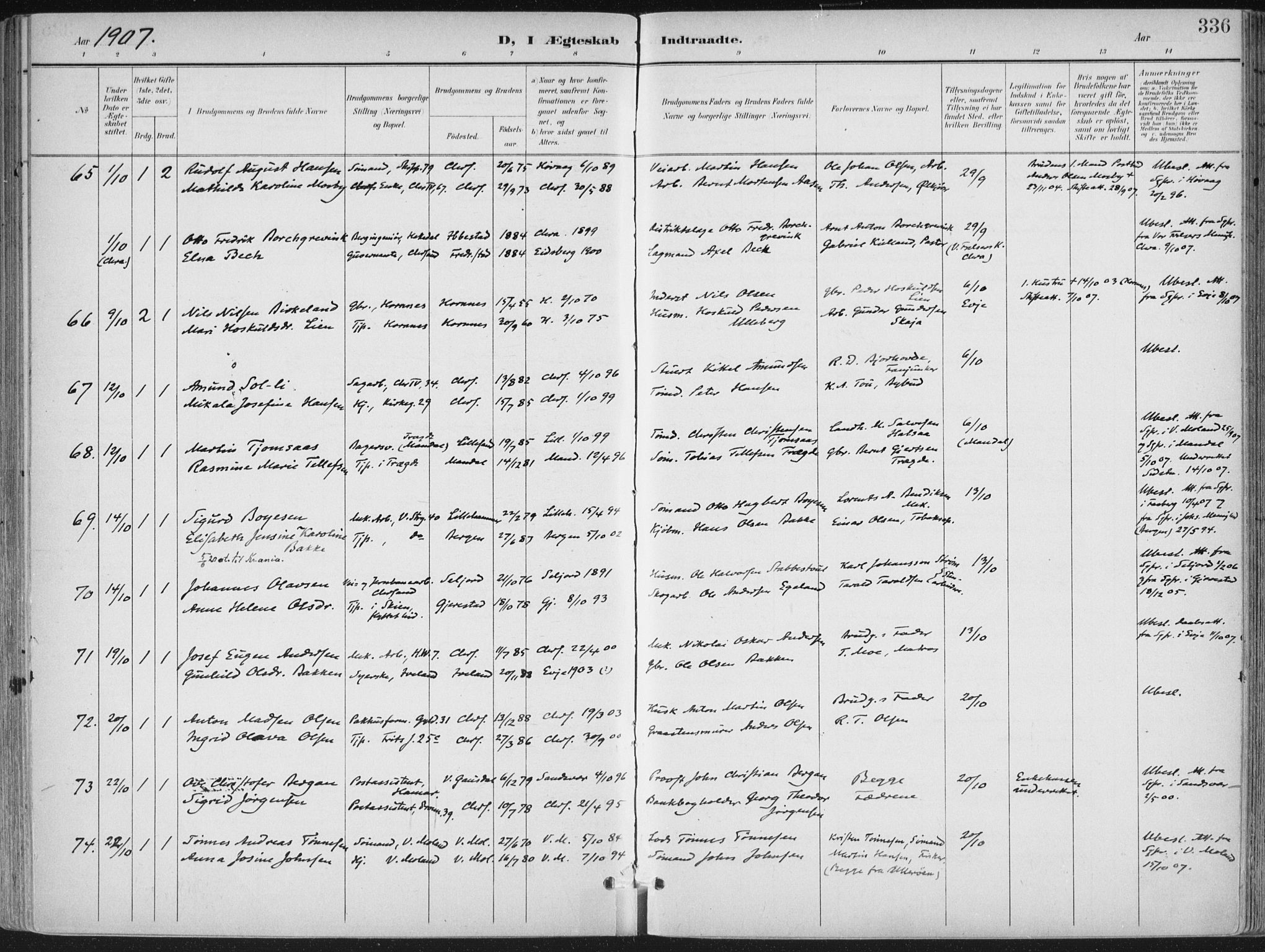 Kristiansand domprosti, AV/SAK-1112-0006/F/Fa/L0021: Parish register (official) no. A 20, 1898-1908, p. 336