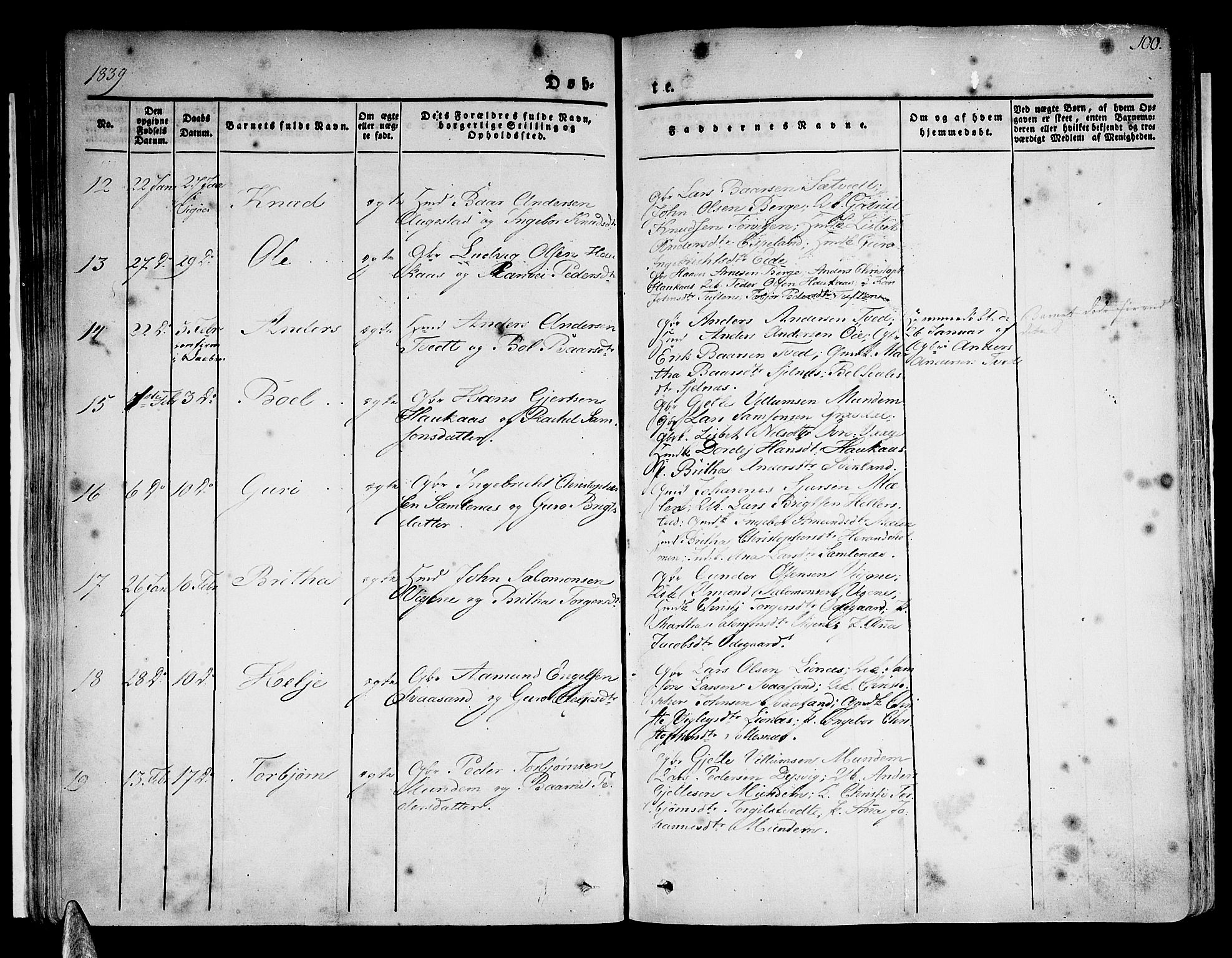 Strandebarm sokneprestembete, AV/SAB-A-78401/H/Haa: Parish register (official) no. A 6, 1826-1843, p. 100