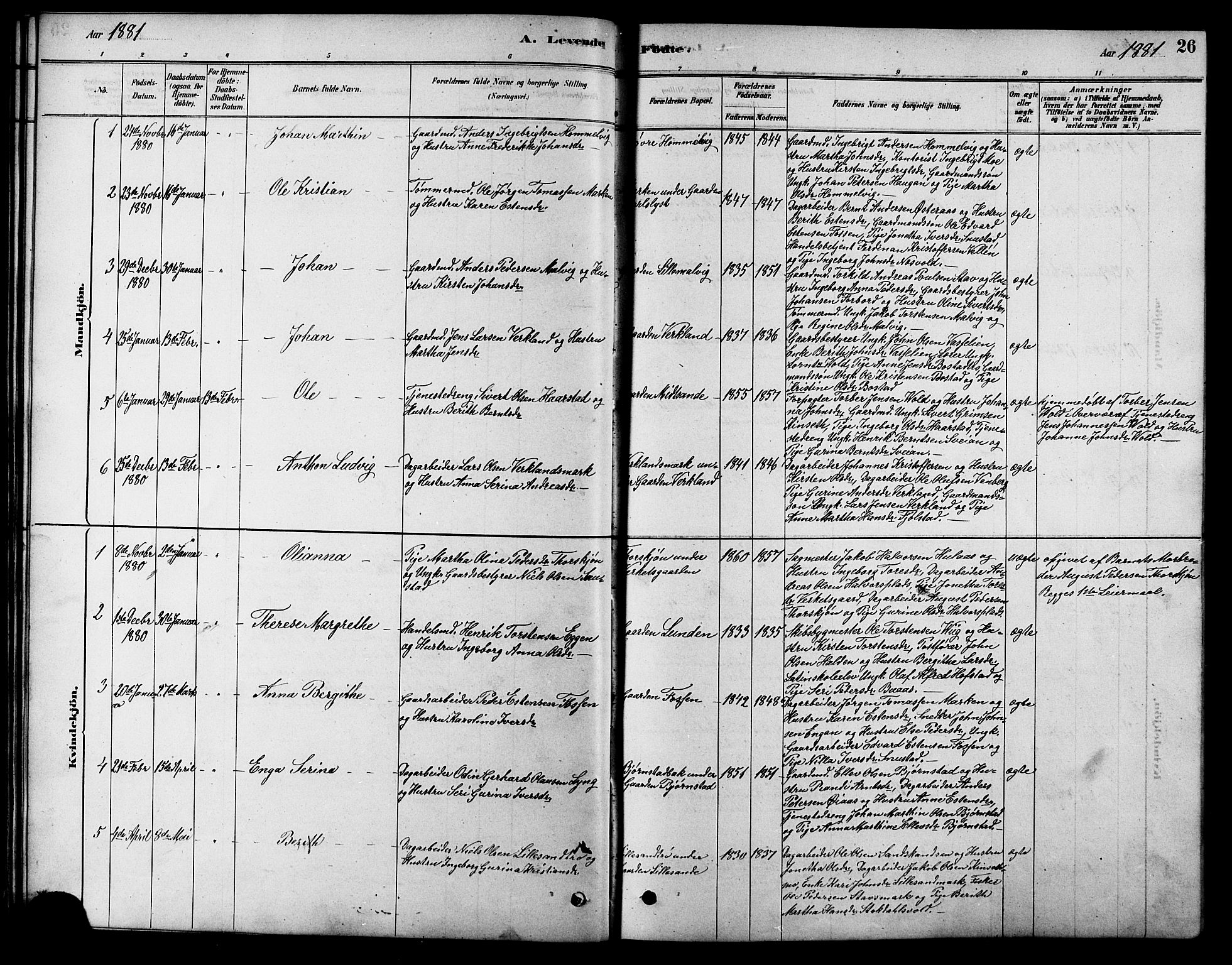 Ministerialprotokoller, klokkerbøker og fødselsregistre - Sør-Trøndelag, SAT/A-1456/616/L0423: Parish register (copy) no. 616C06, 1878-1903, p. 26