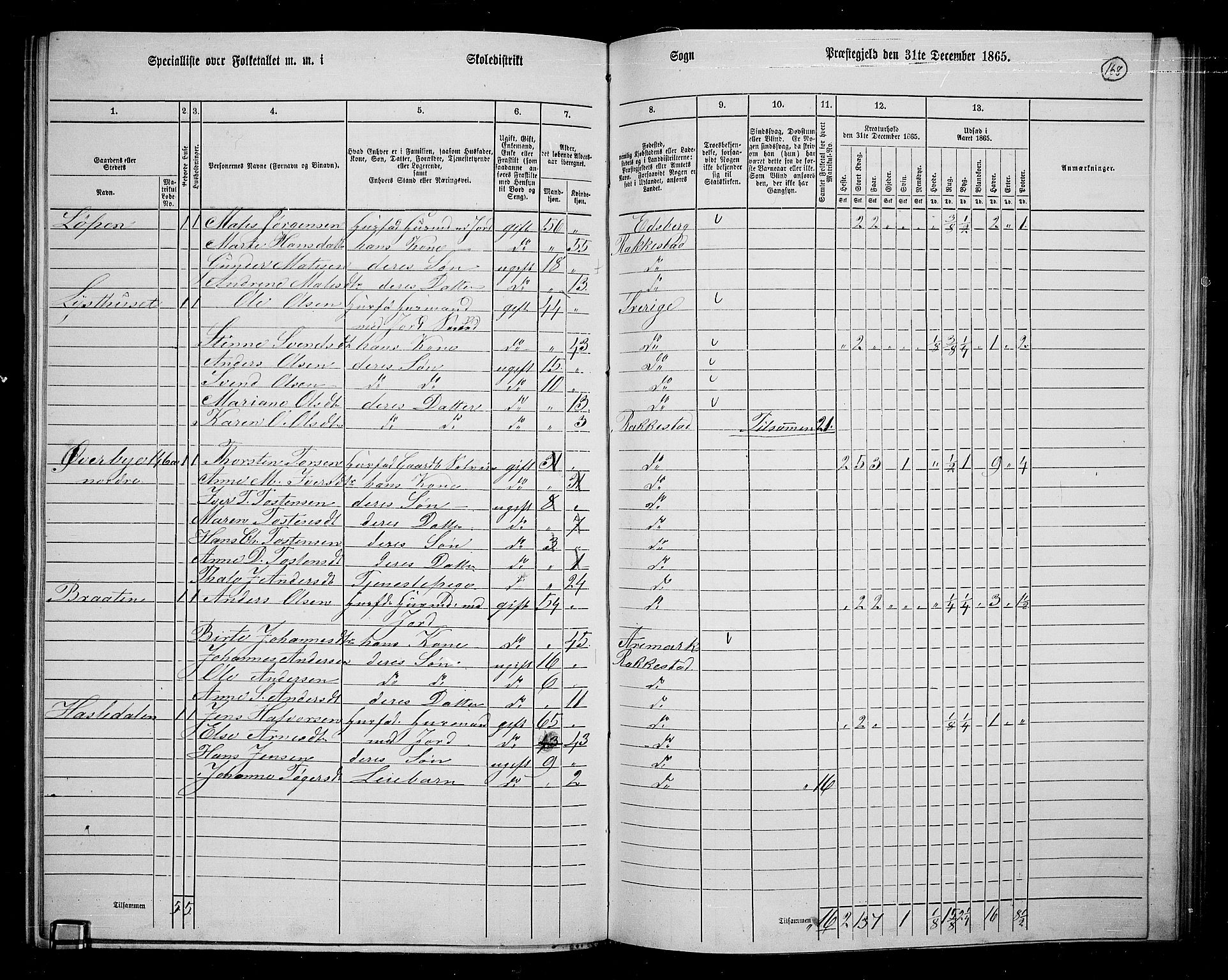 RA, 1865 census for Rakkestad, 1865, p. 160