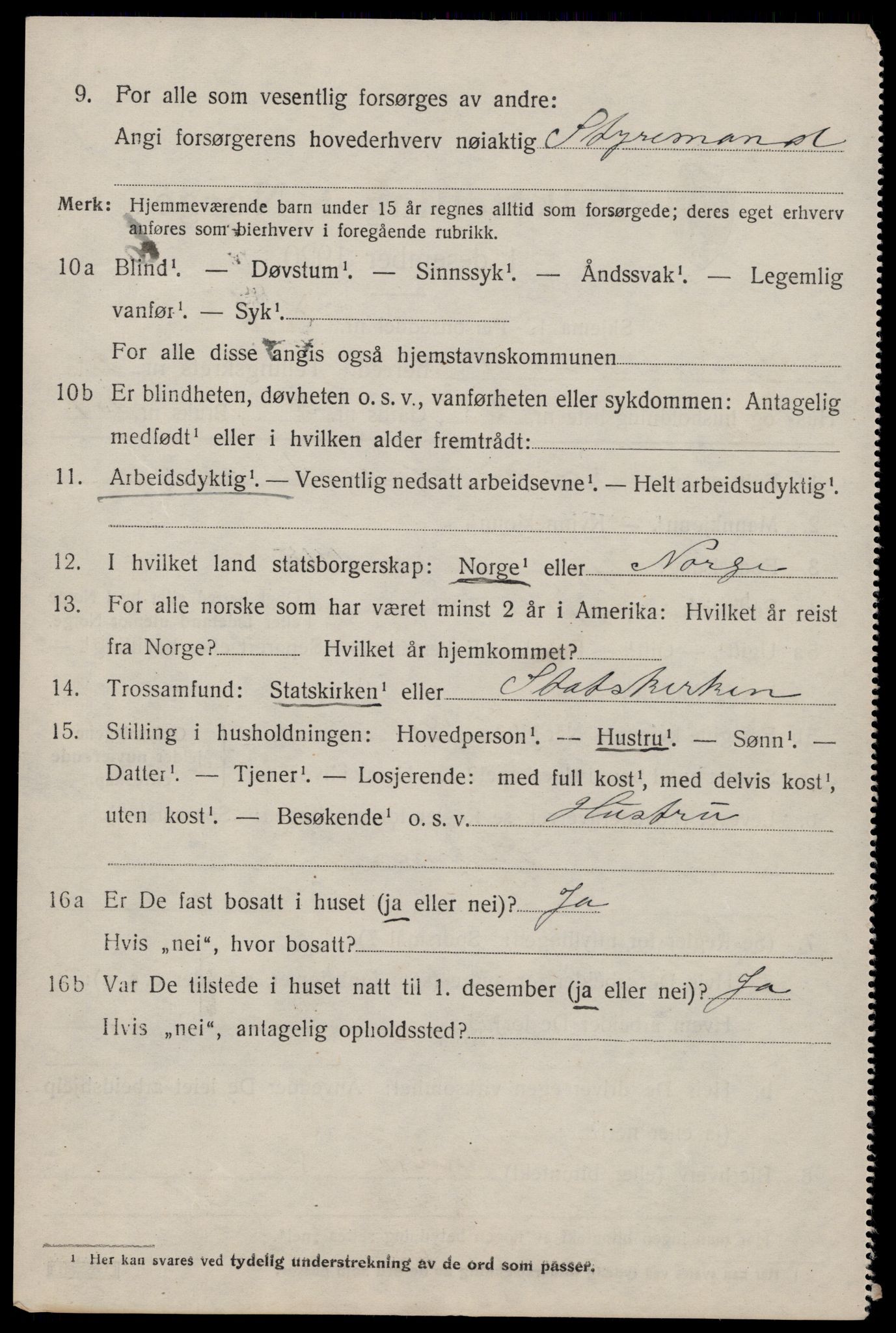 SAST, 1920 census for Stangaland, 1920, p. 1218