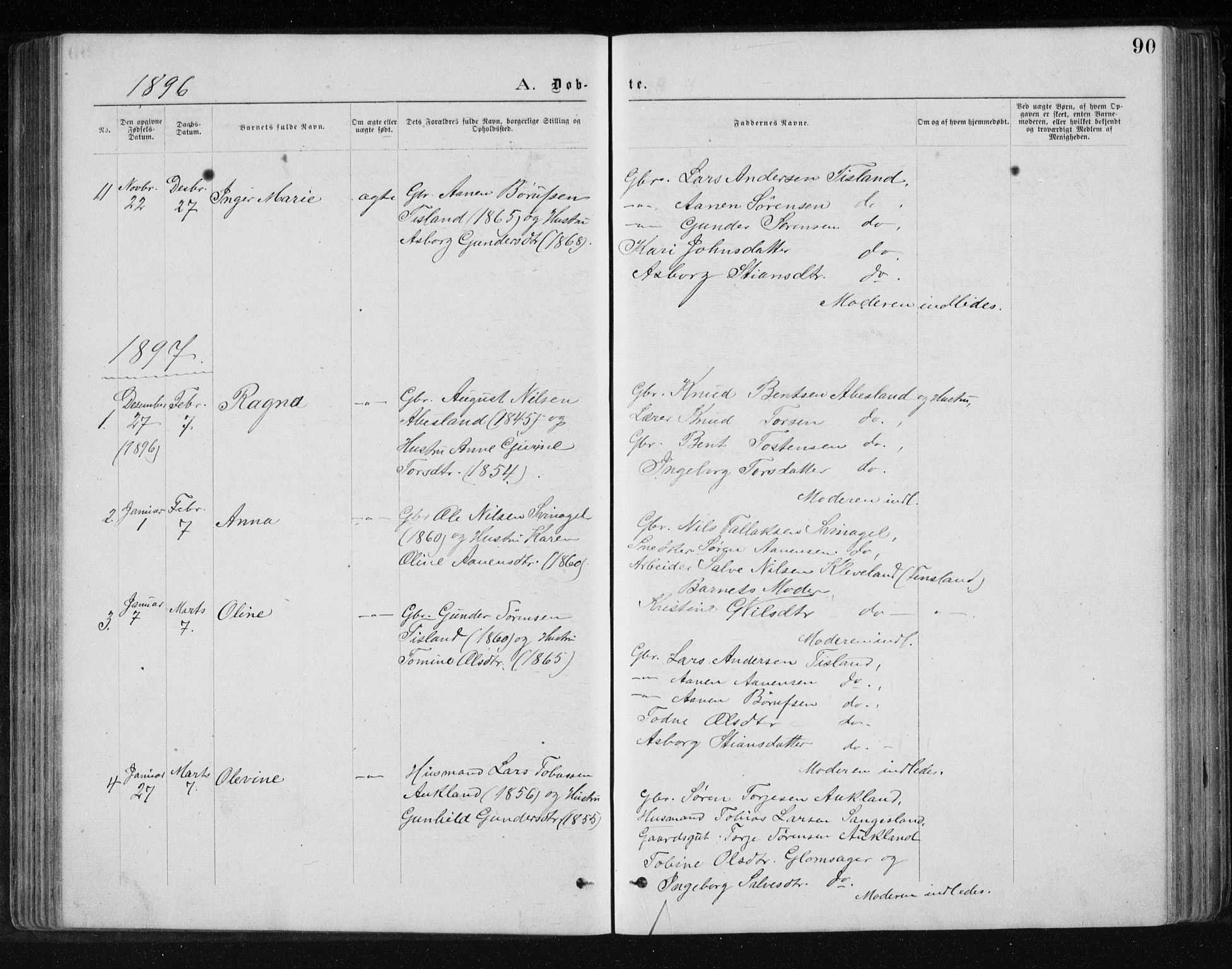 Holum sokneprestkontor, SAK/1111-0022/F/Fb/Fbb/L0003: Parish register (copy) no. B 3, 1875-1898, p. 90