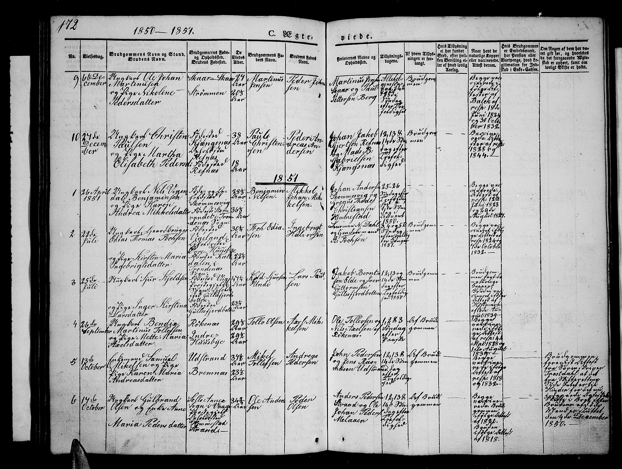 Kvæfjord sokneprestkontor, SATØ/S-1323/G/Ga/Gab/L0002klokker: Parish register (copy) no. 2, 1841-1855, p. 172