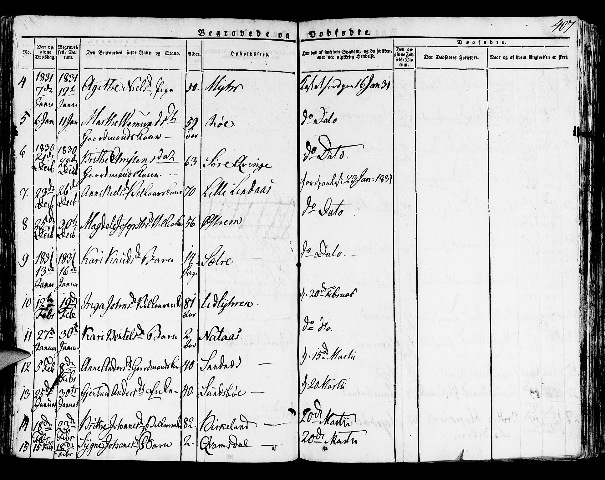 Lindås Sokneprestembete, SAB/A-76701/H/Haa: Parish register (official) no. A 8, 1823-1836, p. 407