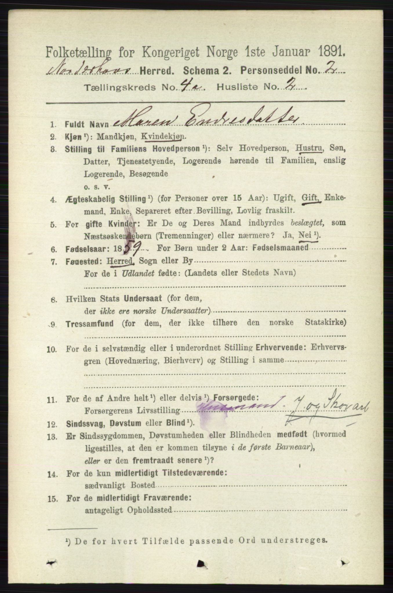 RA, 1891 census for 0613 Norderhov, 1891, p. 1724