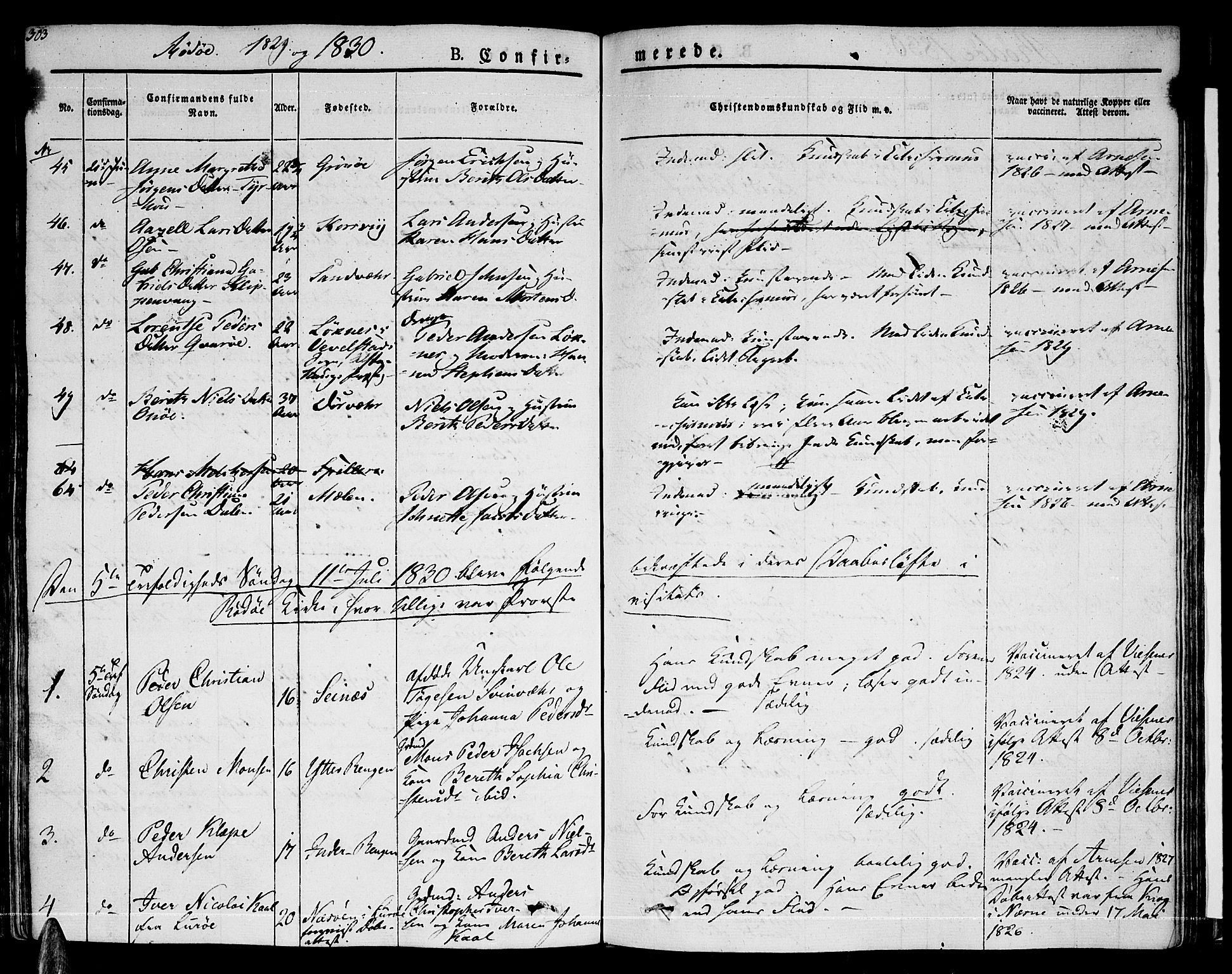 Ministerialprotokoller, klokkerbøker og fødselsregistre - Nordland, AV/SAT-A-1459/841/L0598: Parish register (official) no. 841A06 /1, 1825-1844, p. 303