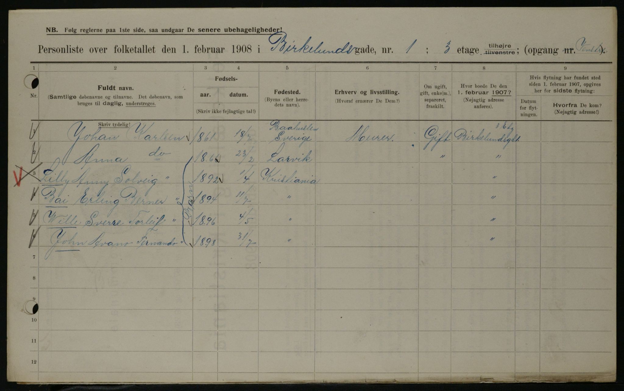 OBA, Municipal Census 1908 for Kristiania, 1908, p. 4968