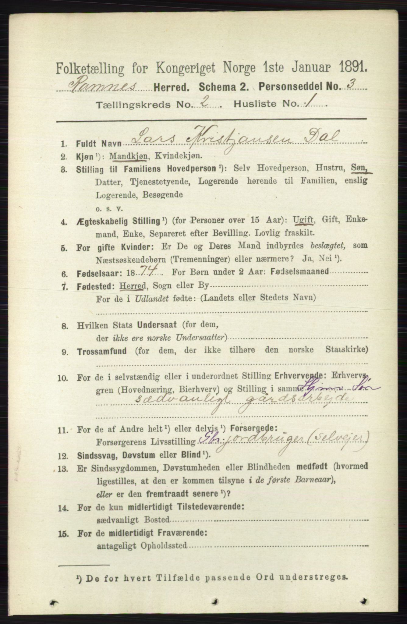 RA, 1891 census for 0718 Ramnes, 1891, p. 570