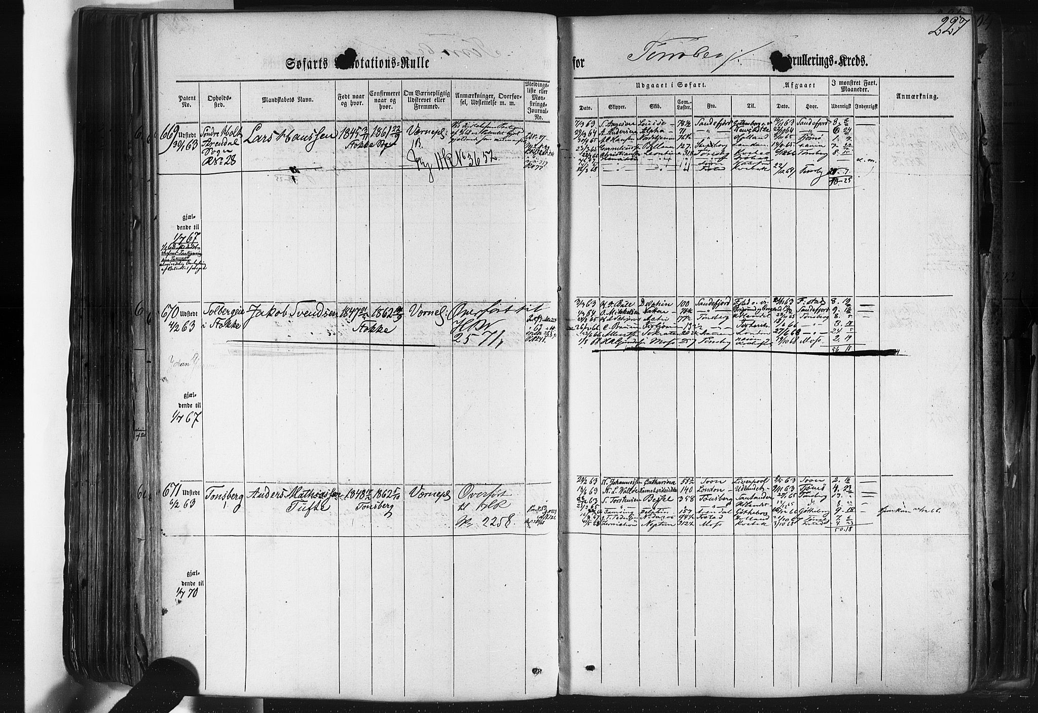 Tønsberg innrulleringskontor, AV/SAKO-A-786/F/Fb/L0001: Annotasjonsrulle Patent nr. 1-1724, 1860-1868, p. 240
