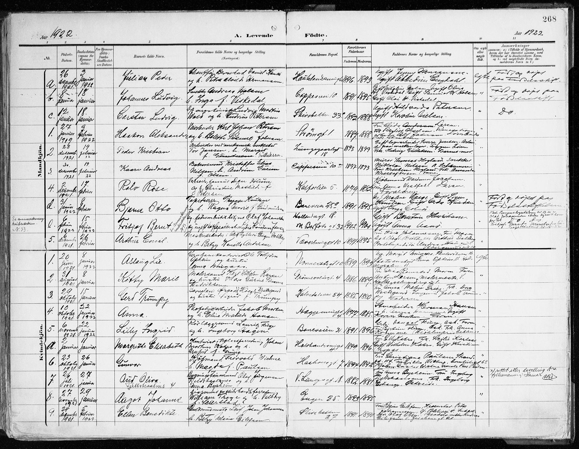Domkirken sokneprestembete, SAB/A-74801/H/Haa/L0025: Parish register (official) no. B 8, 1903-1925, p. 268