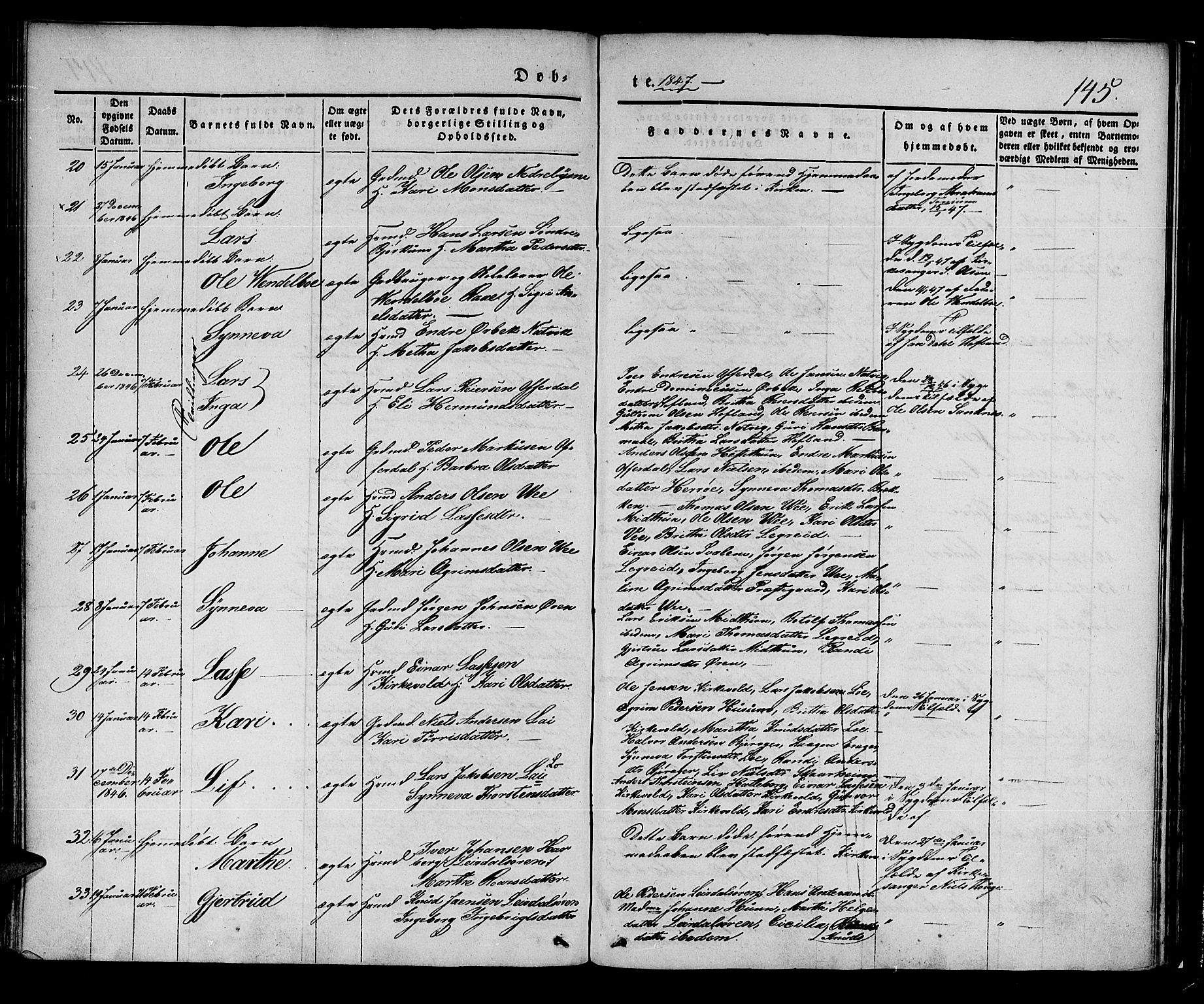Lærdal sokneprestembete, SAB/A-81201: Parish register (official) no. A 6, 1835-1849, p. 145